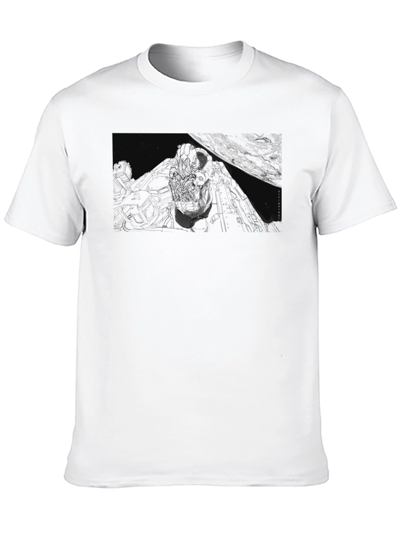 Graphic Print Black T-Shirt - Space Scene