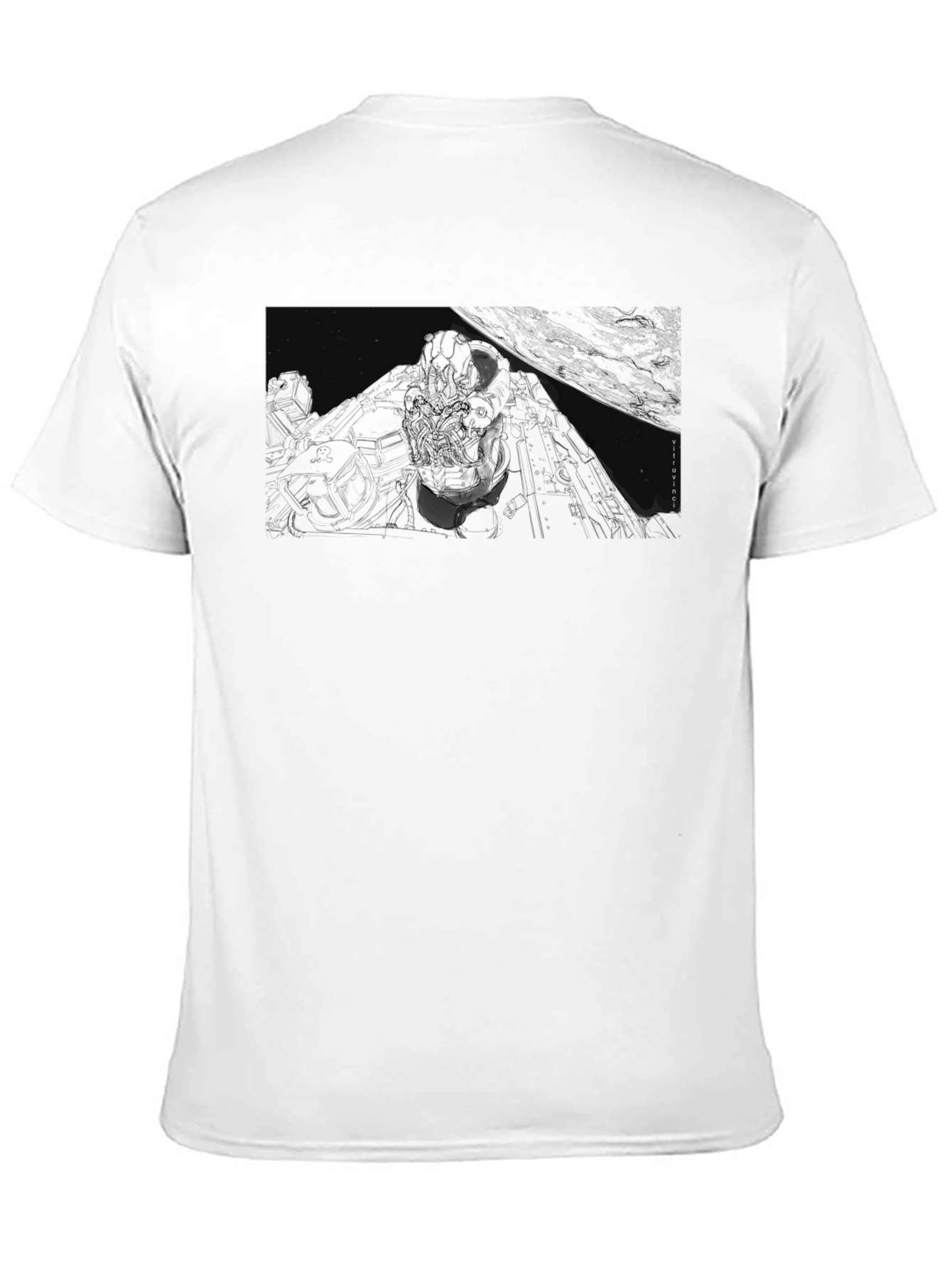 Graphic Print Black T-Shirt - Space Scene