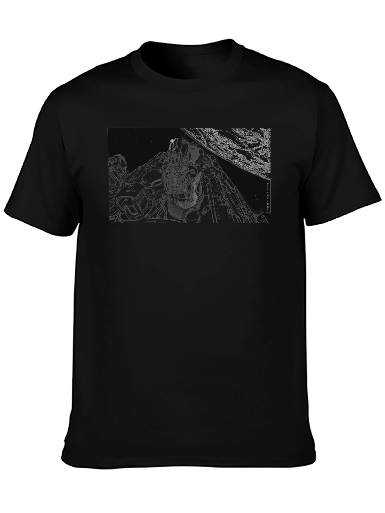 Graphic Print Black T-Shirt - Space Scene