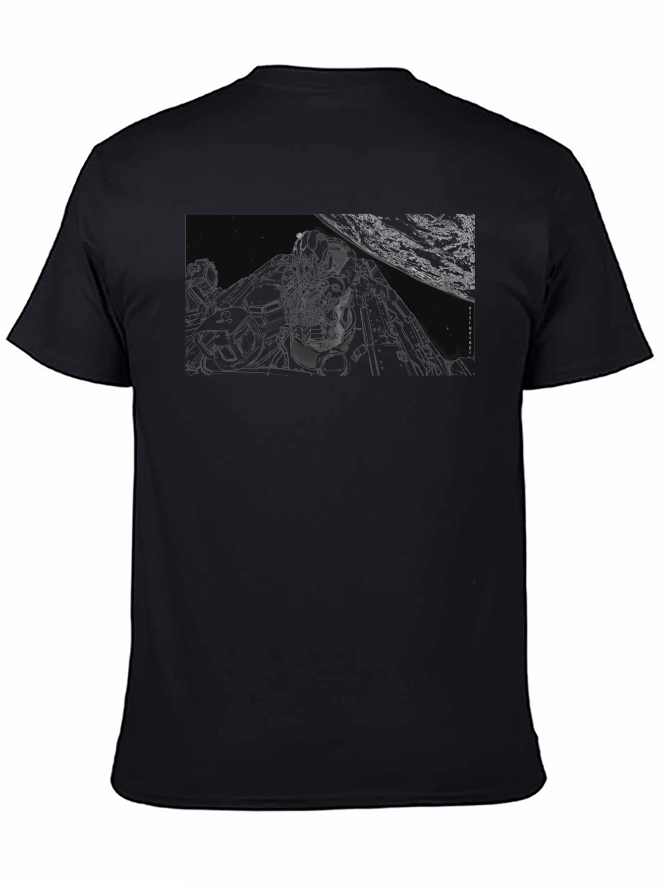 Graphic Print Black T-Shirt - Space Scene