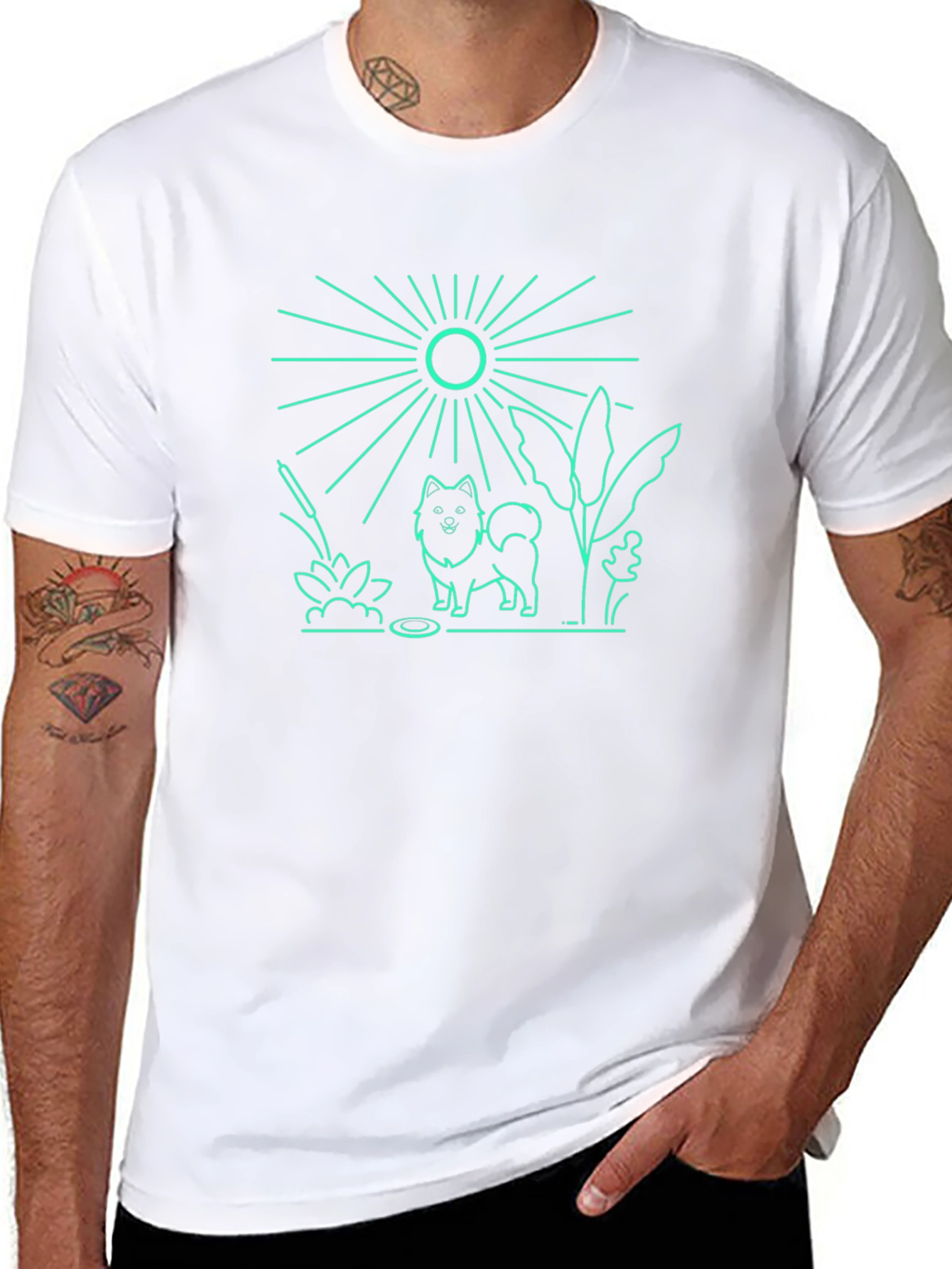 Dog & Sun Graphic Tee - Black Cotton T-Shirt