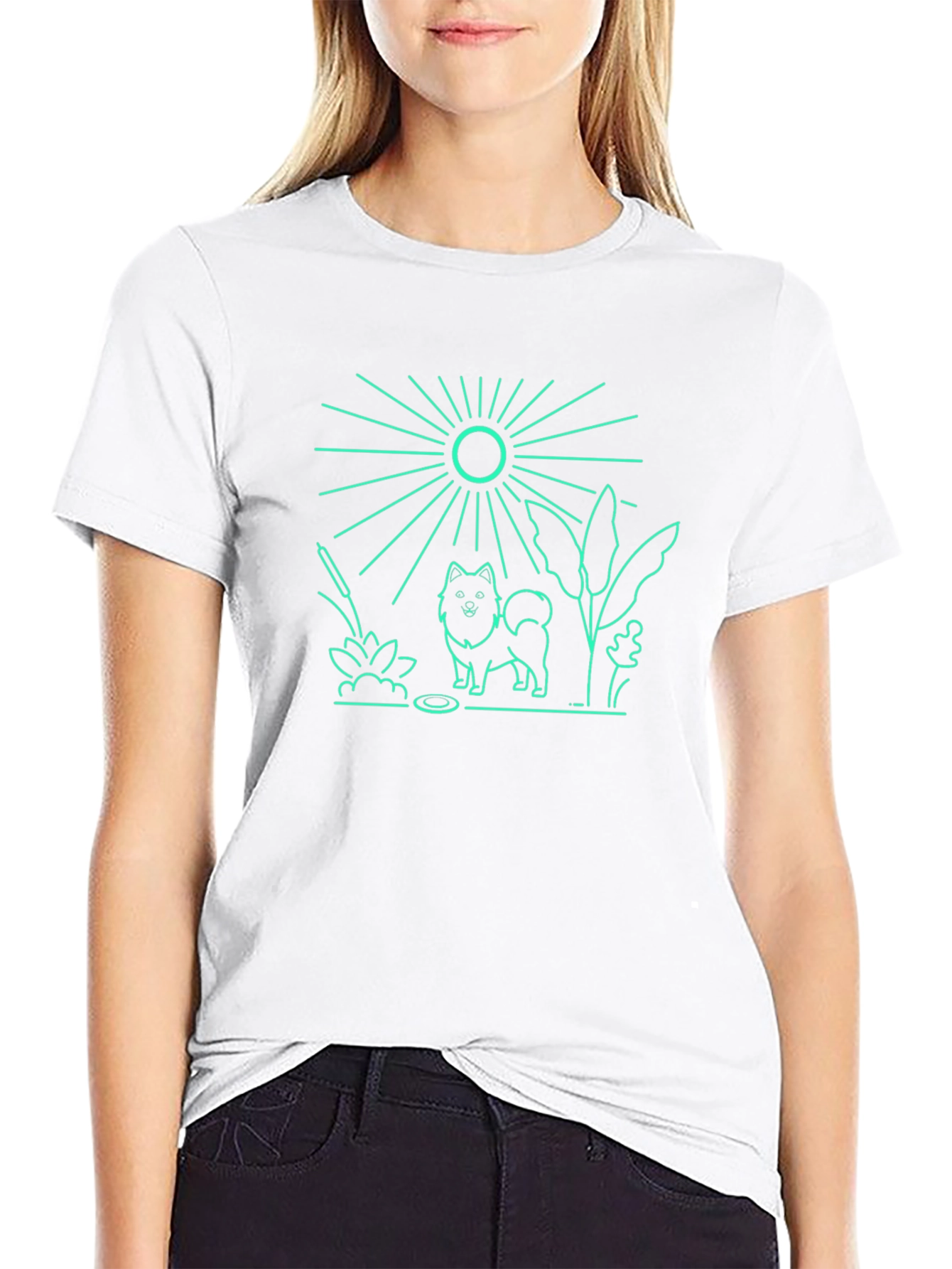 Dog & Sun Graphic Tee - Black Cotton T-Shirt