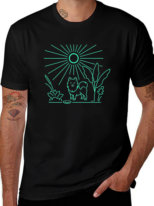 Dog & Sun Graphic Tee - Black Cotton T-Shirt