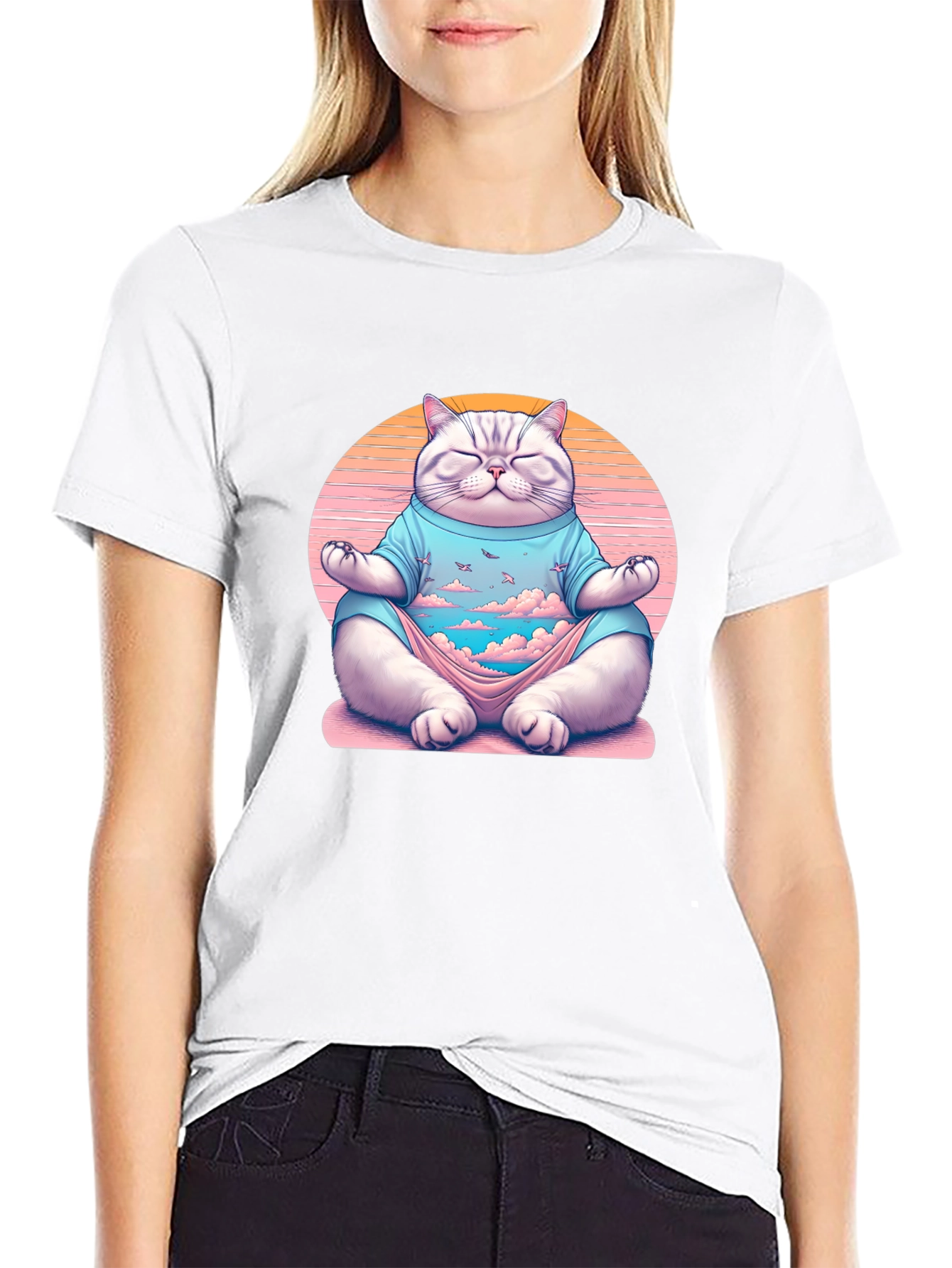 Zen Cat Meditation T-Shirt - Relaxed Fit