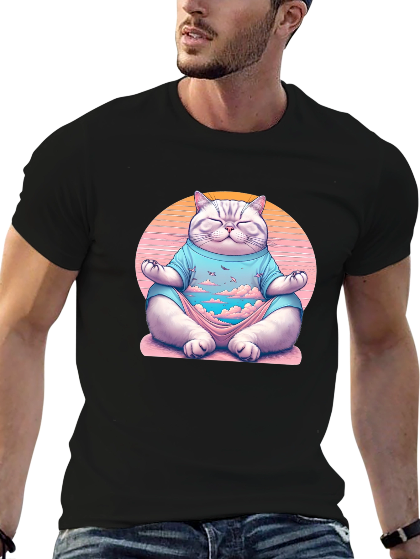Zen Cat Meditation T-Shirt - Relaxed Fit