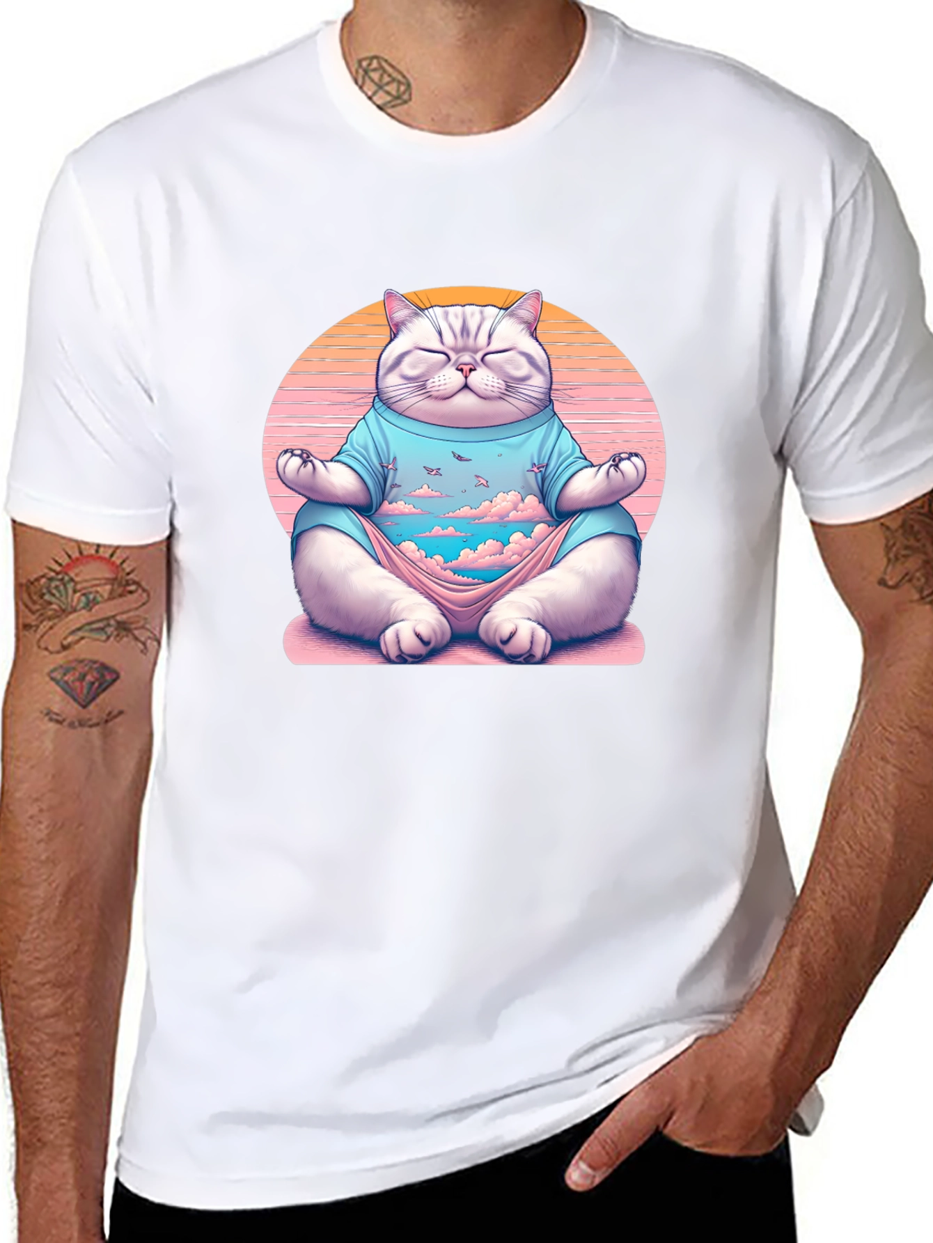 Zen Cat Meditation T-Shirt - Relaxed Fit