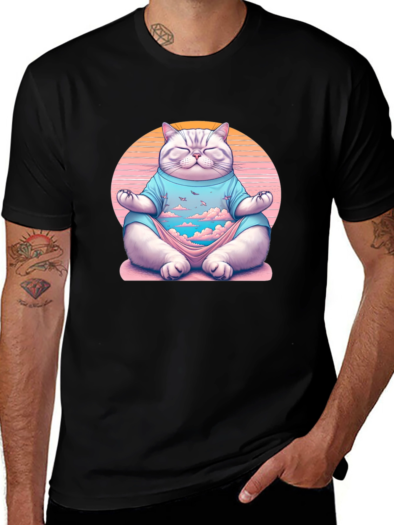 Zen Cat Meditation T-Shirt - Relaxed Fit