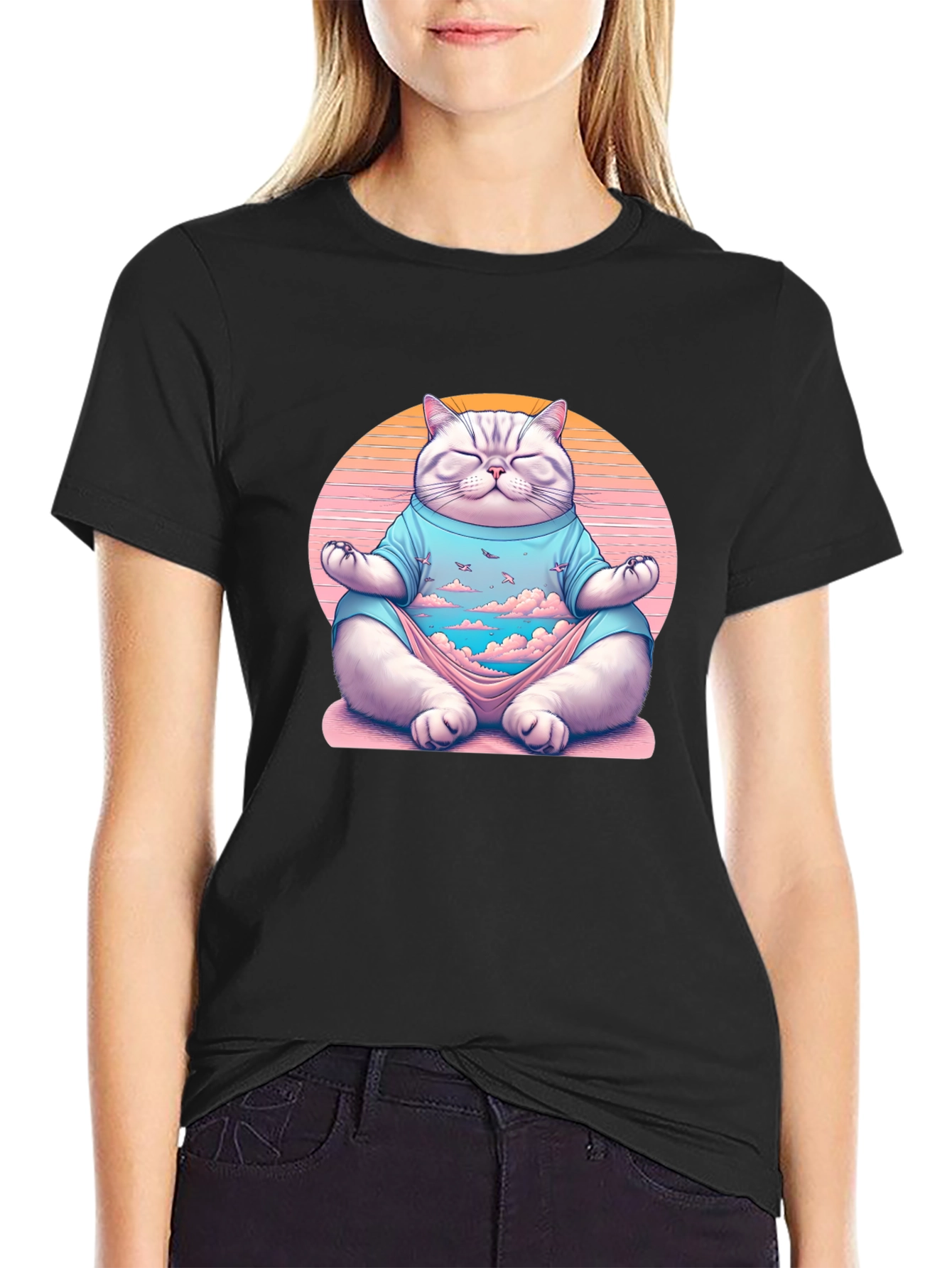 Zen Cat Meditation T-Shirt - Relaxed Fit
