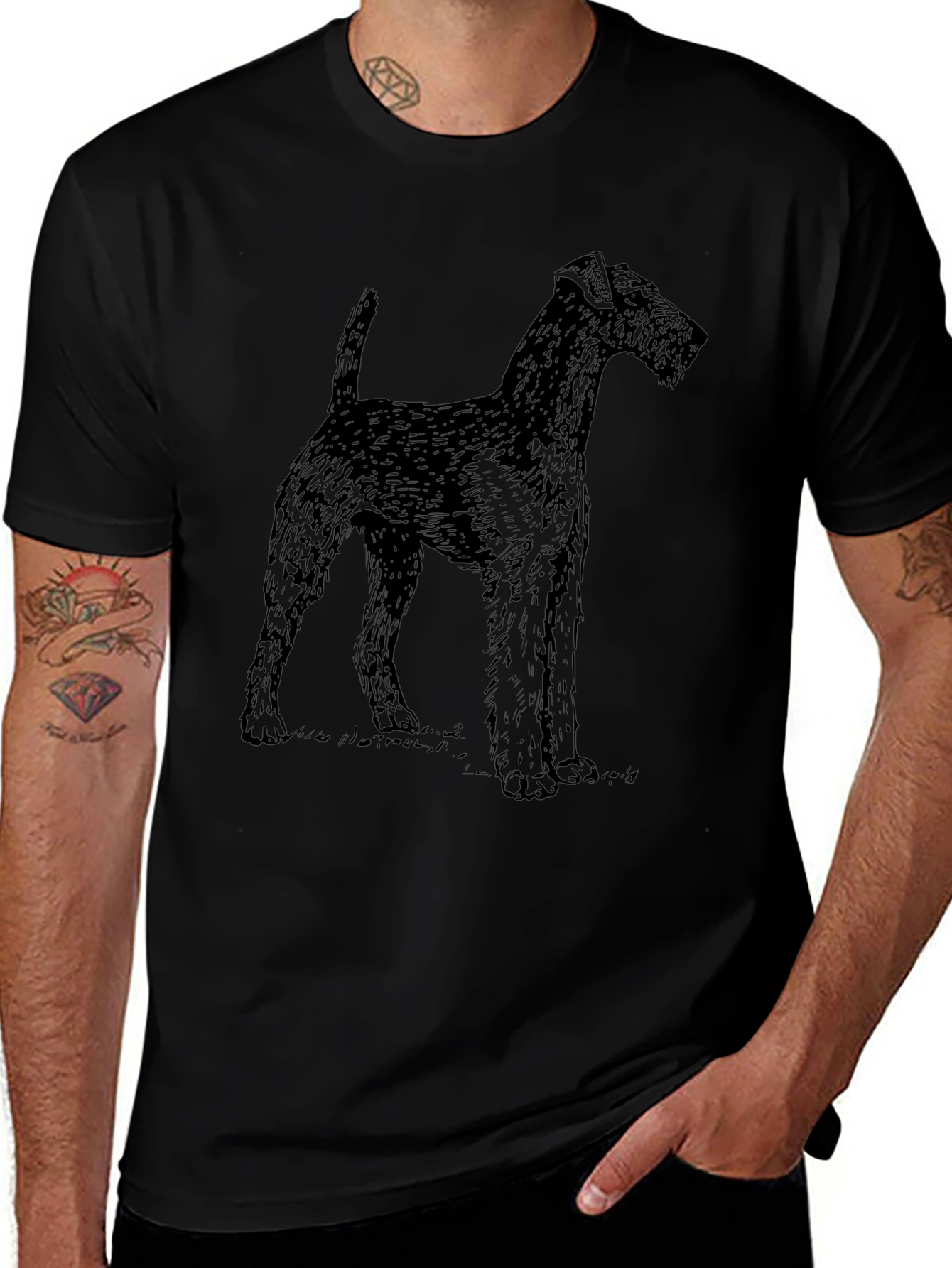 Dog Sketch Graphic Tee - Casual Black T-Shirt