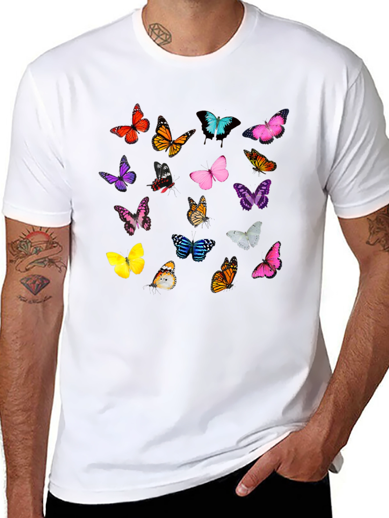 Butterfly Print Black T-Shirt