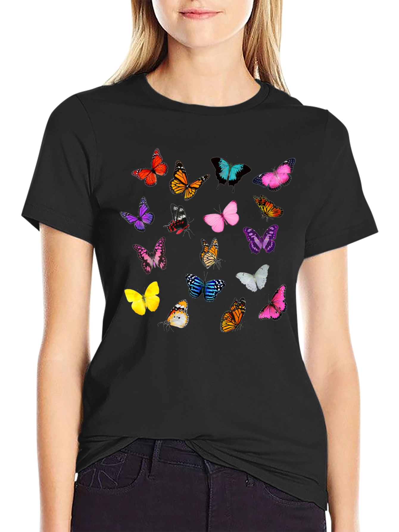 Butterfly Print Black T-Shirt