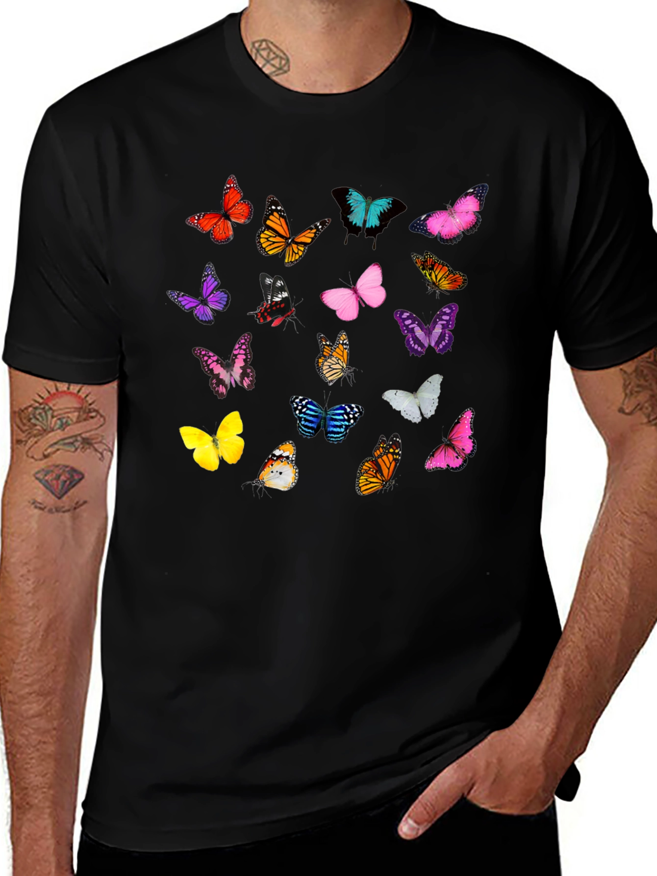 Butterfly Print Black T-Shirt