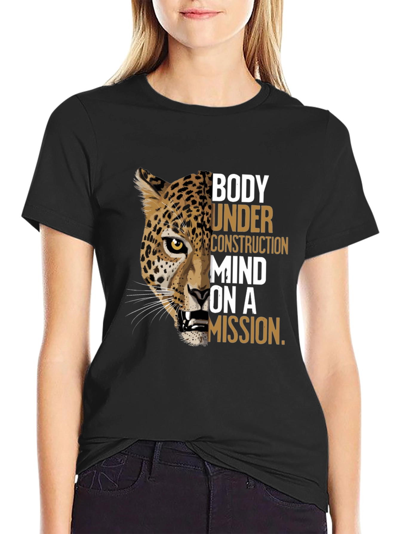 Body Under Construction Leopard Graphic T-Shirt