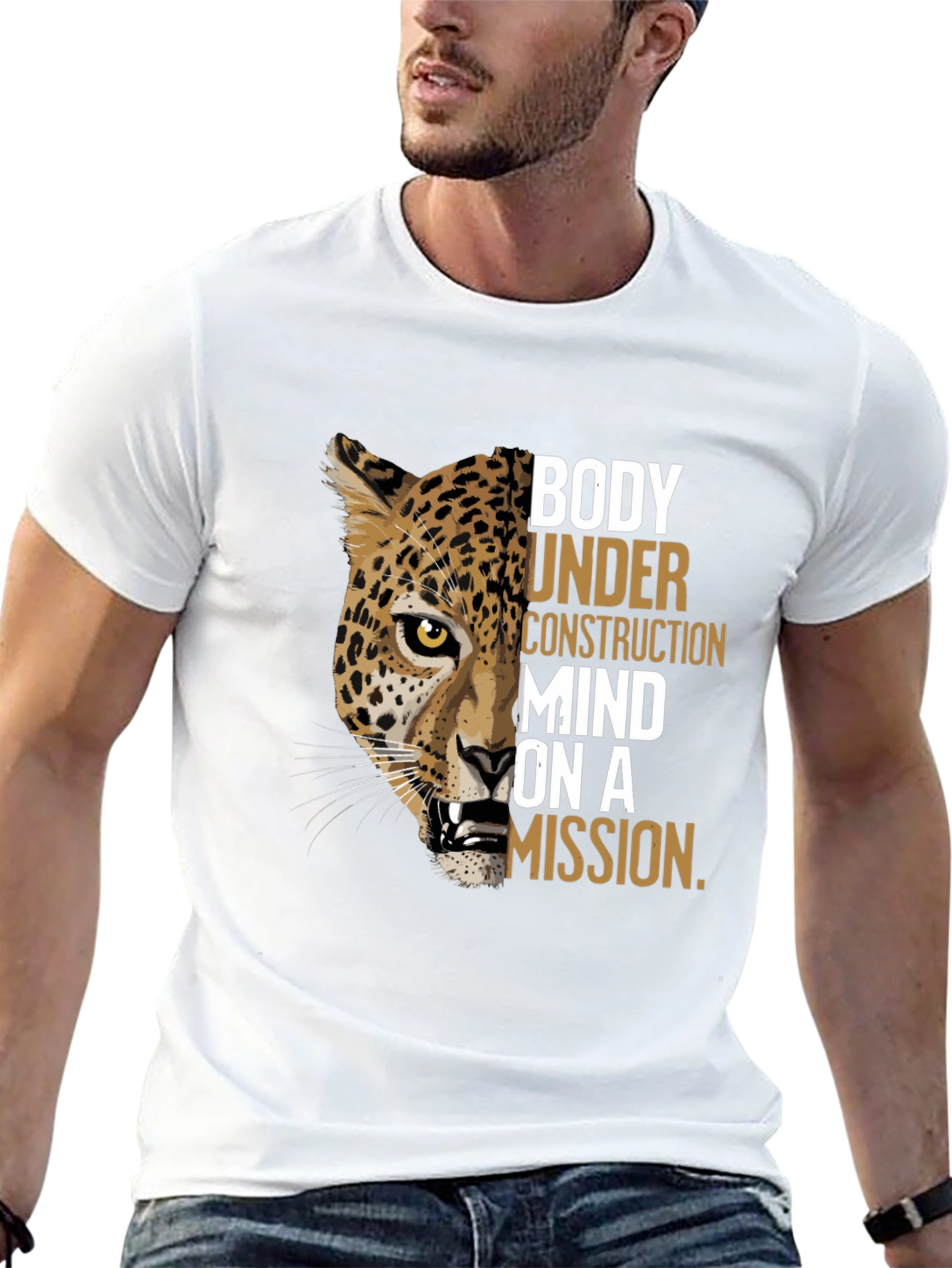Body Under Construction Leopard Graphic T-Shirt