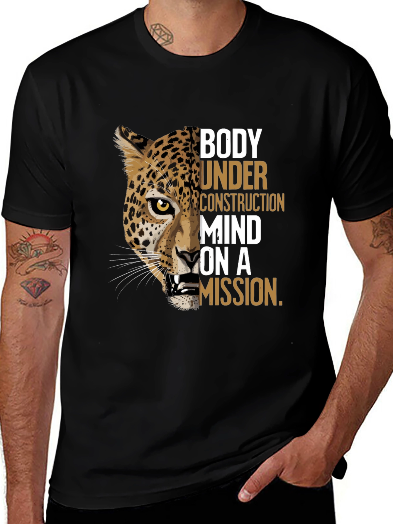 Body Under Construction Leopard Graphic T-Shirt
