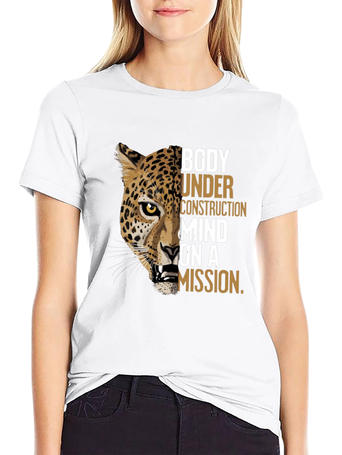 Body Under Construction Leopard Graphic T-Shirt