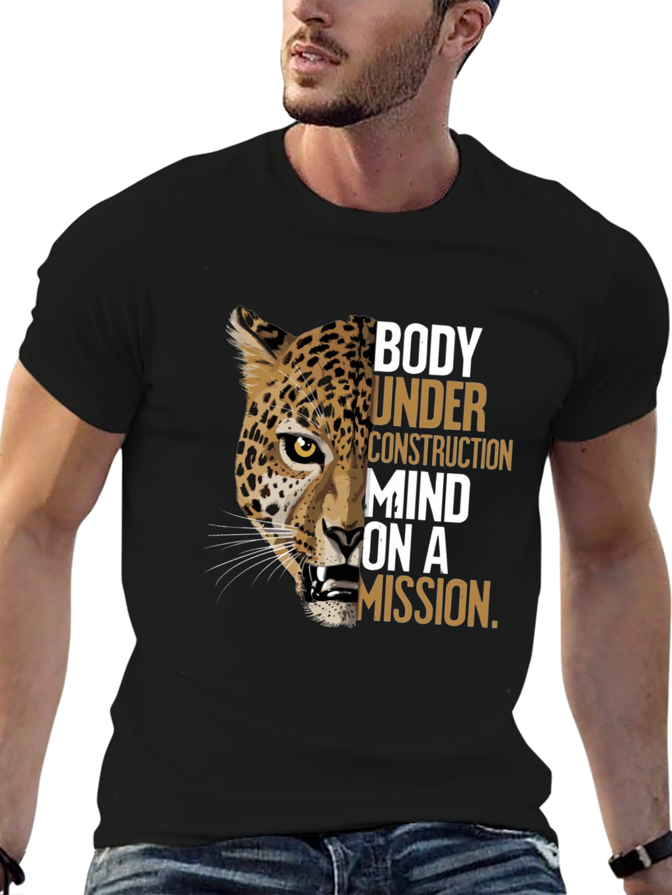 Body Under Construction Leopard Graphic T-Shirt