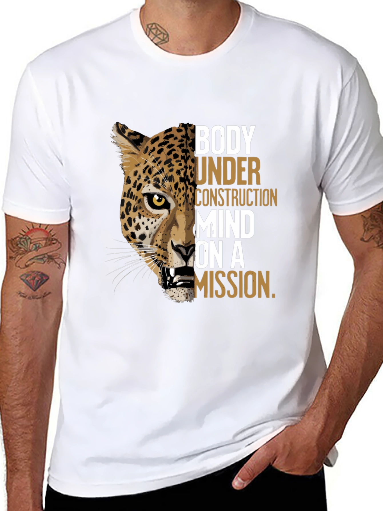 Body Under Construction Leopard Graphic T-Shirt