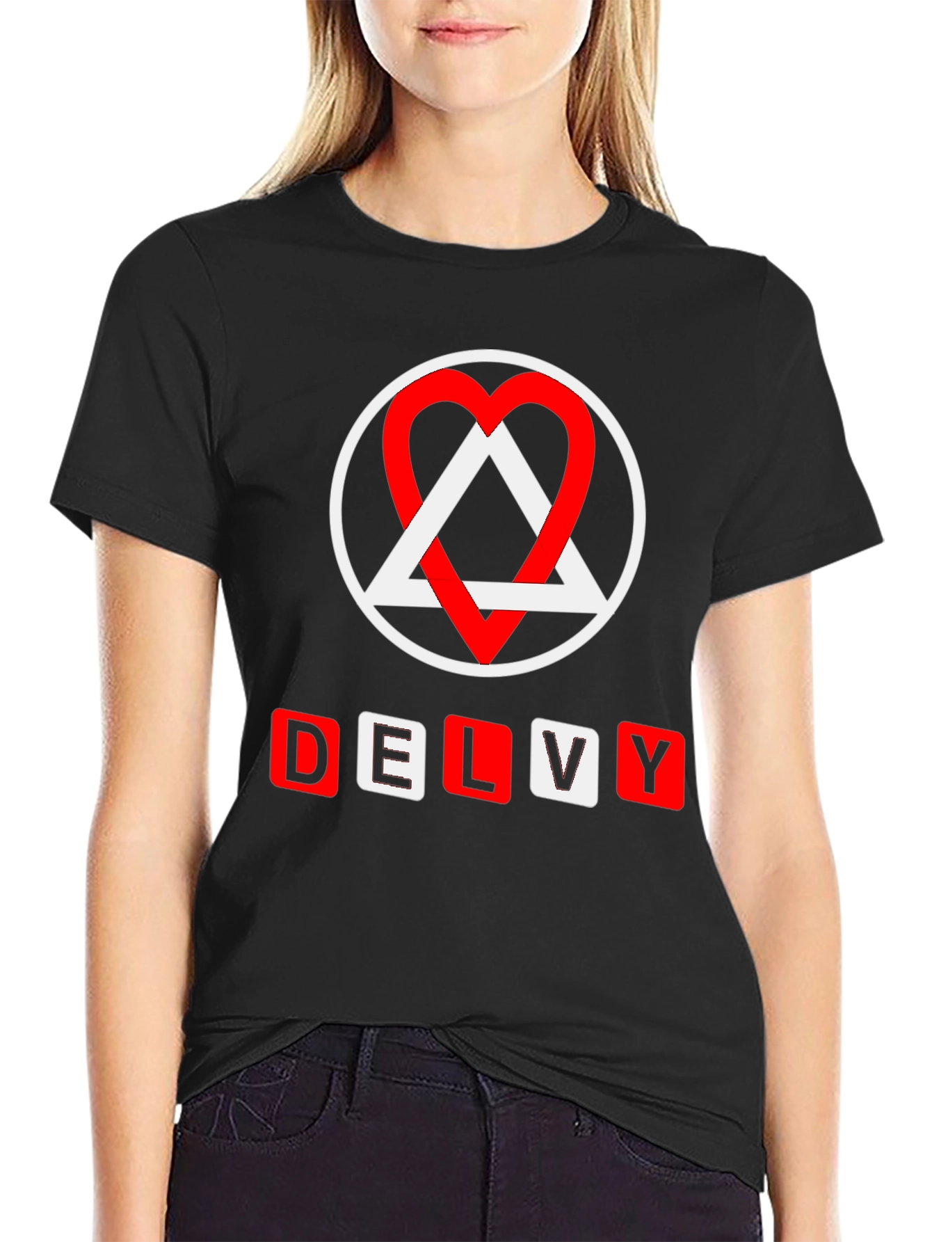 DELVY Graphic Tee - Circle Heart Triangle Design