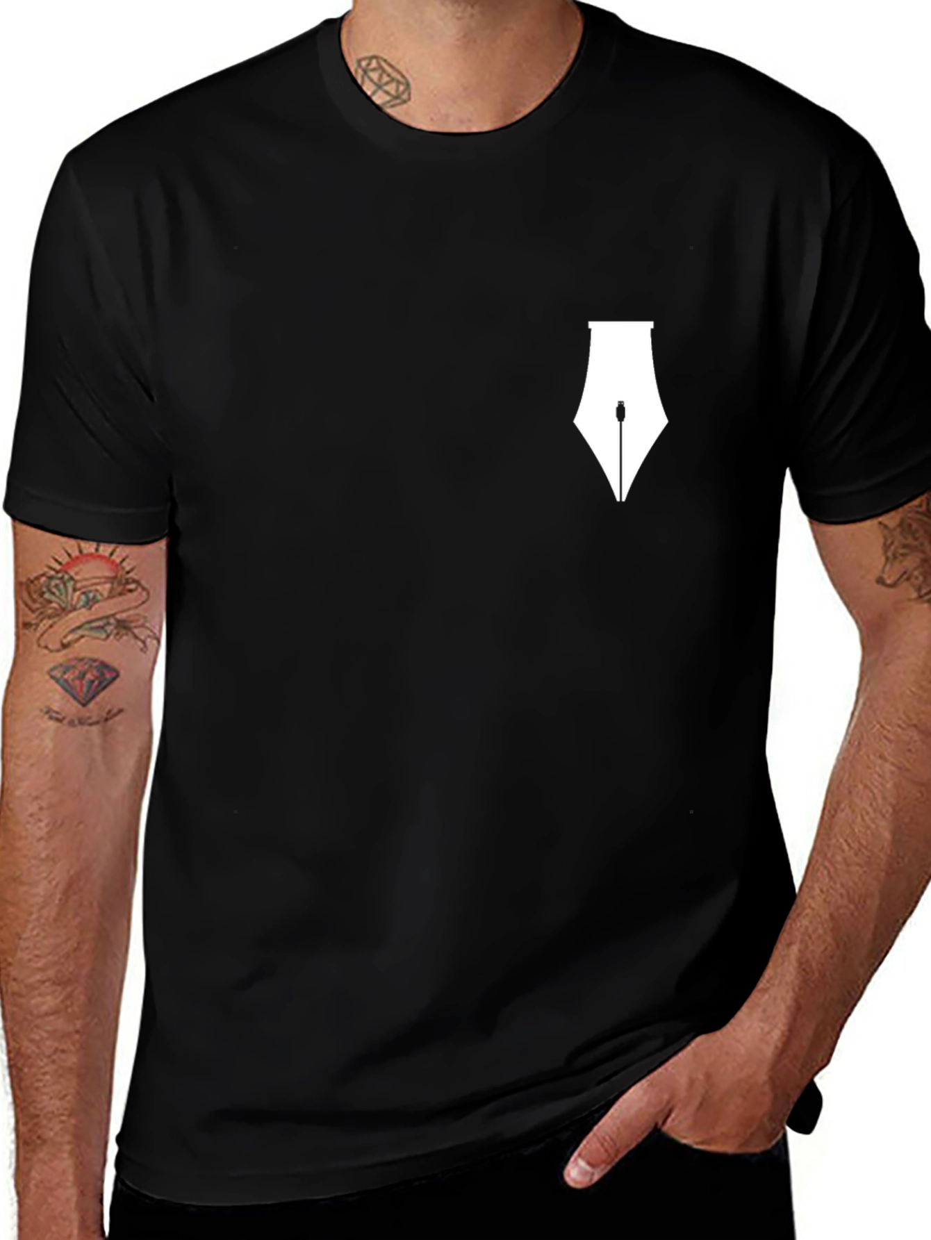 Modern Black T-Shirt with White Pen Design