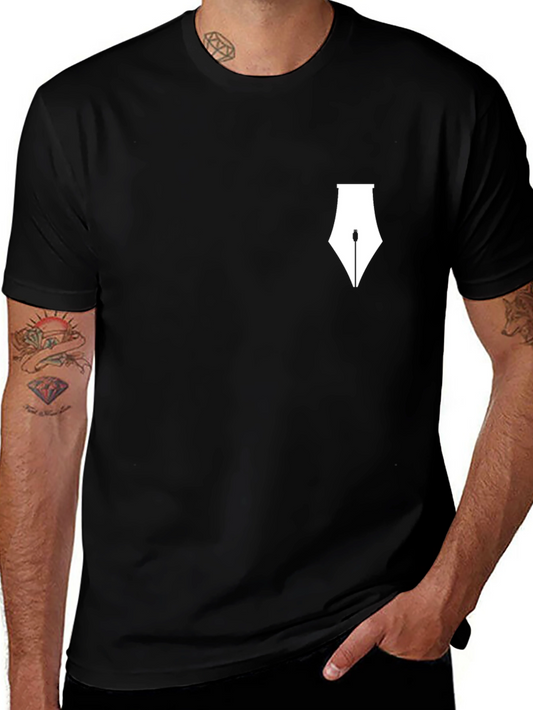 Modern Black T-Shirt with White Pen Design