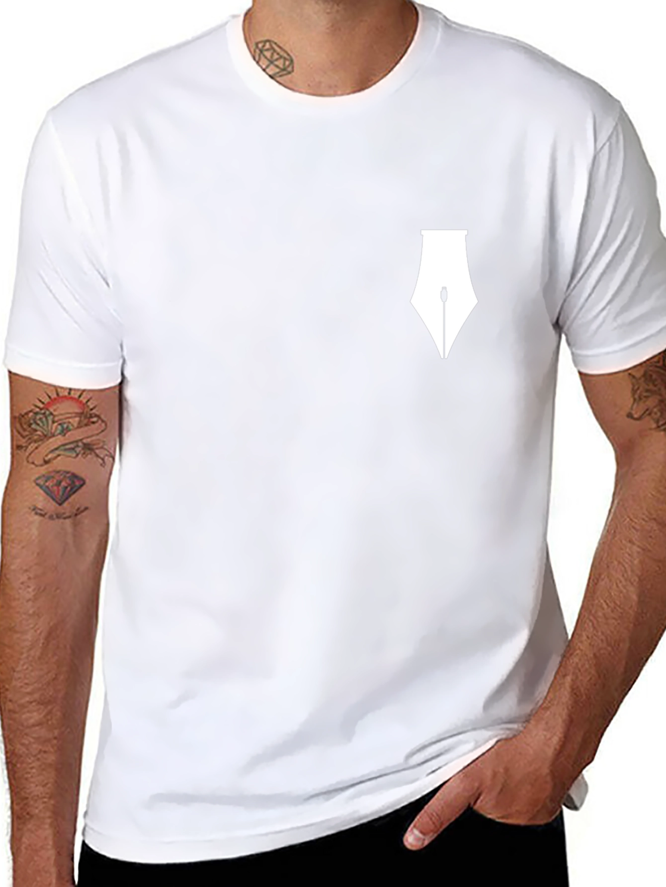 Modern Black T-Shirt with White Pen Design