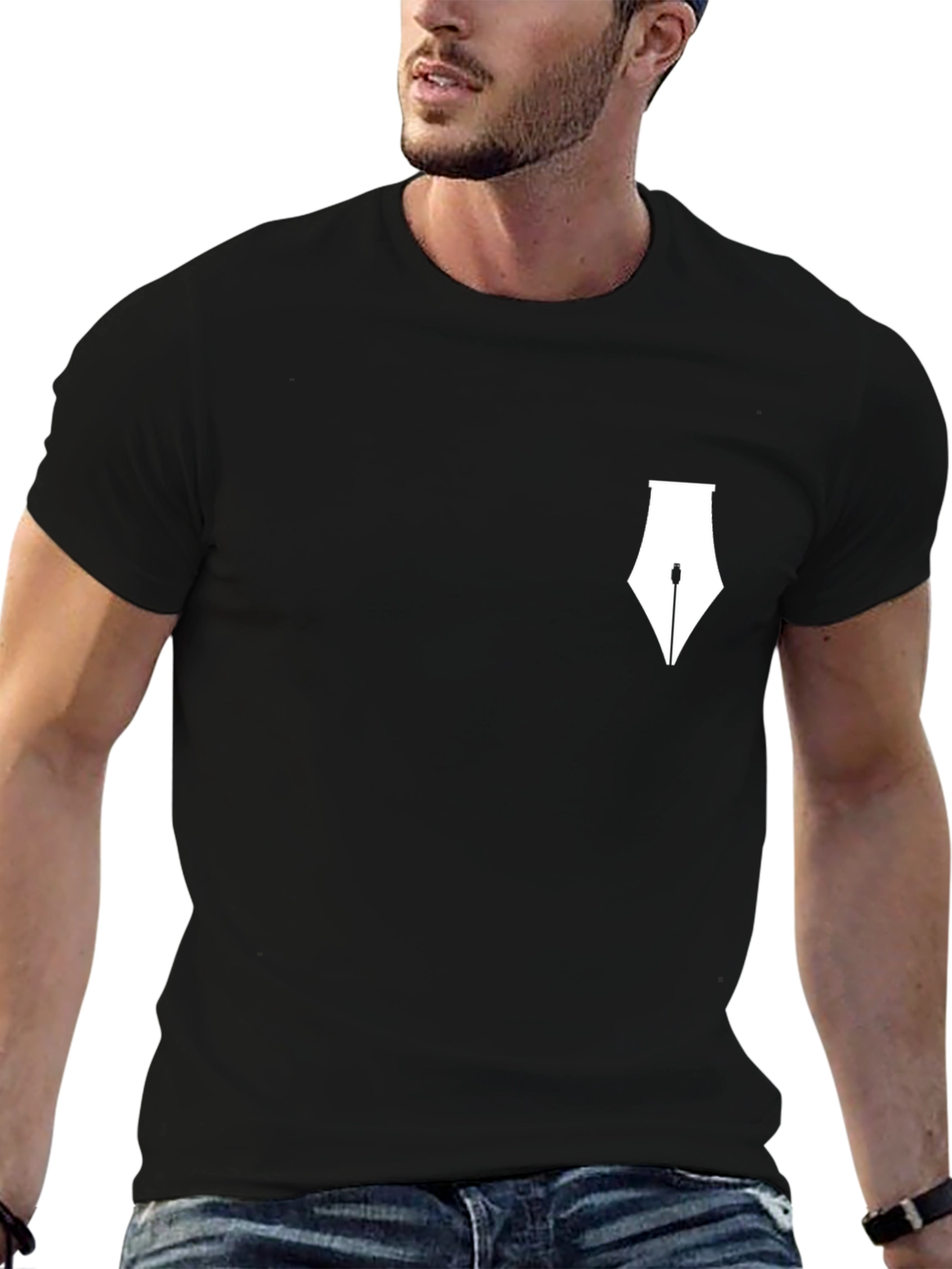 Modern Black T-Shirt with White Pen Design