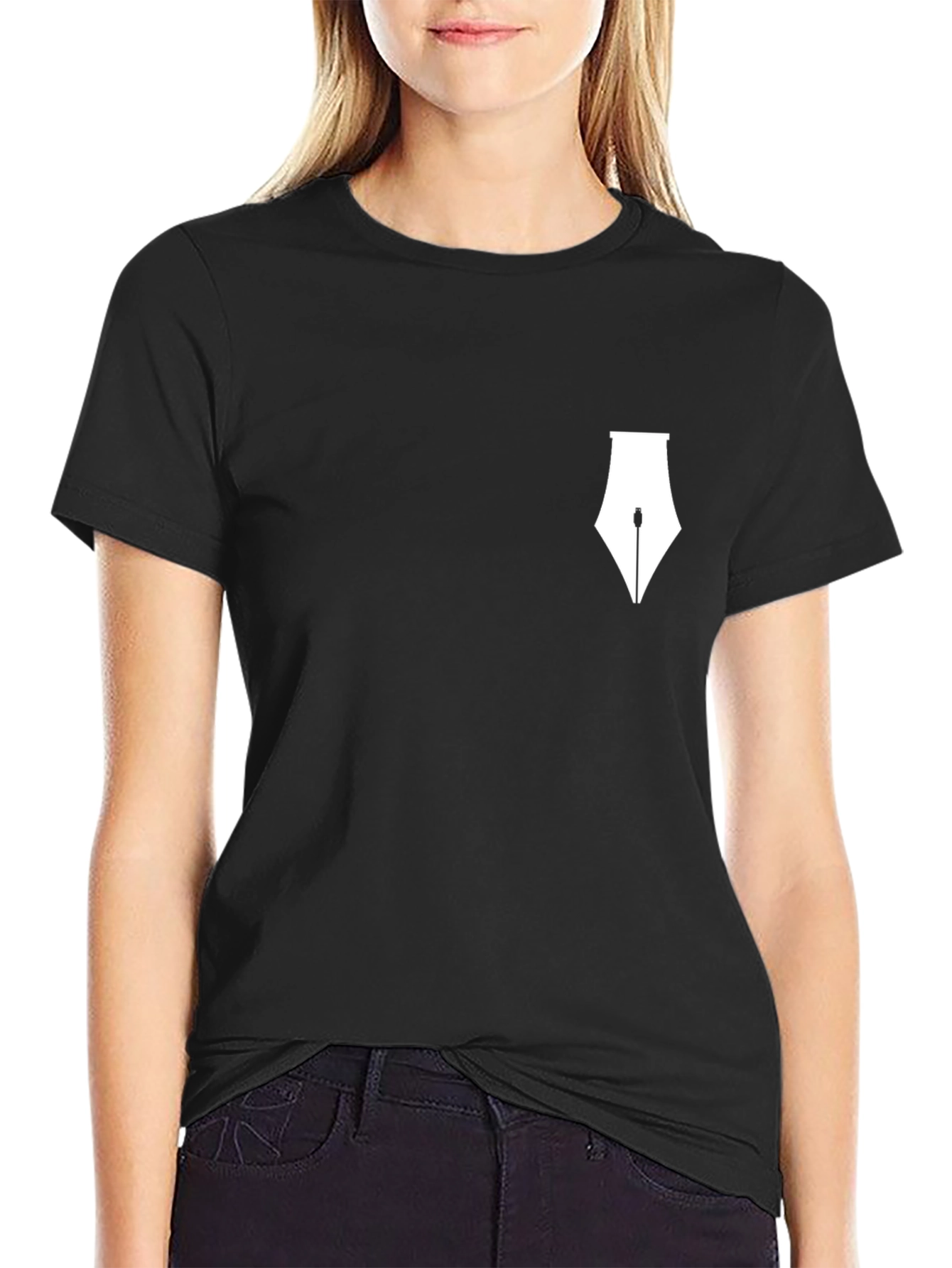 Modern Black T-Shirt with White Pen Design