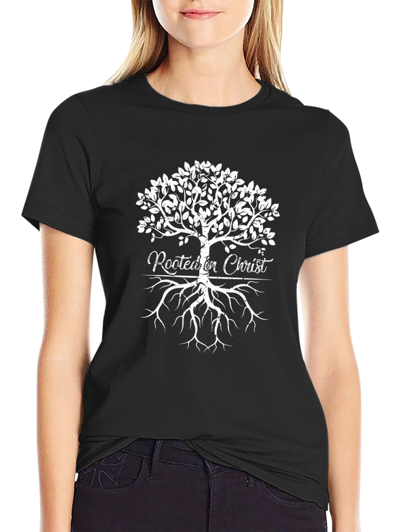 Rooted in Christ T-Shirt - Tree Graphic