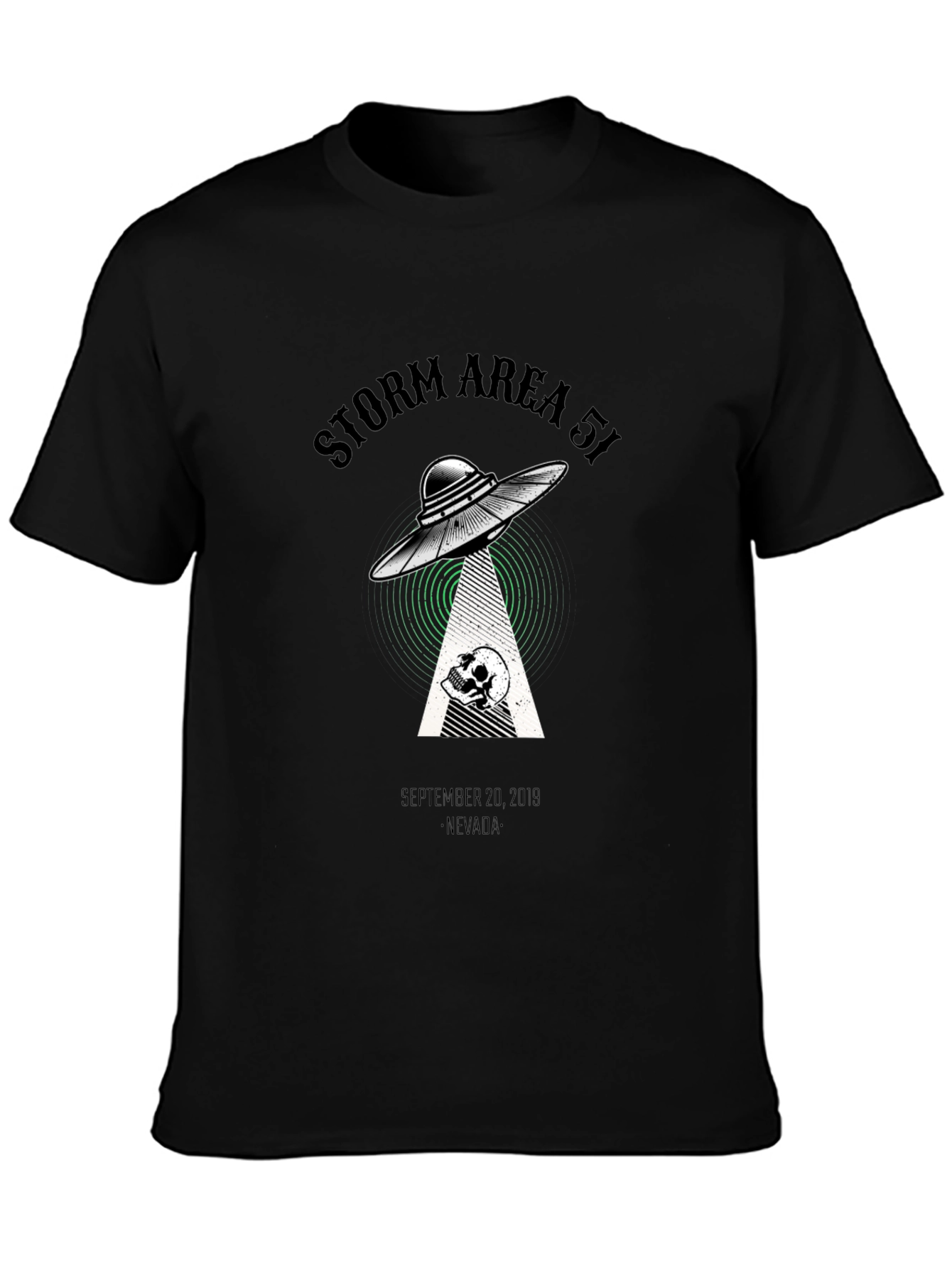 Storm Area 51 T-Shirt Alien UFO Skull