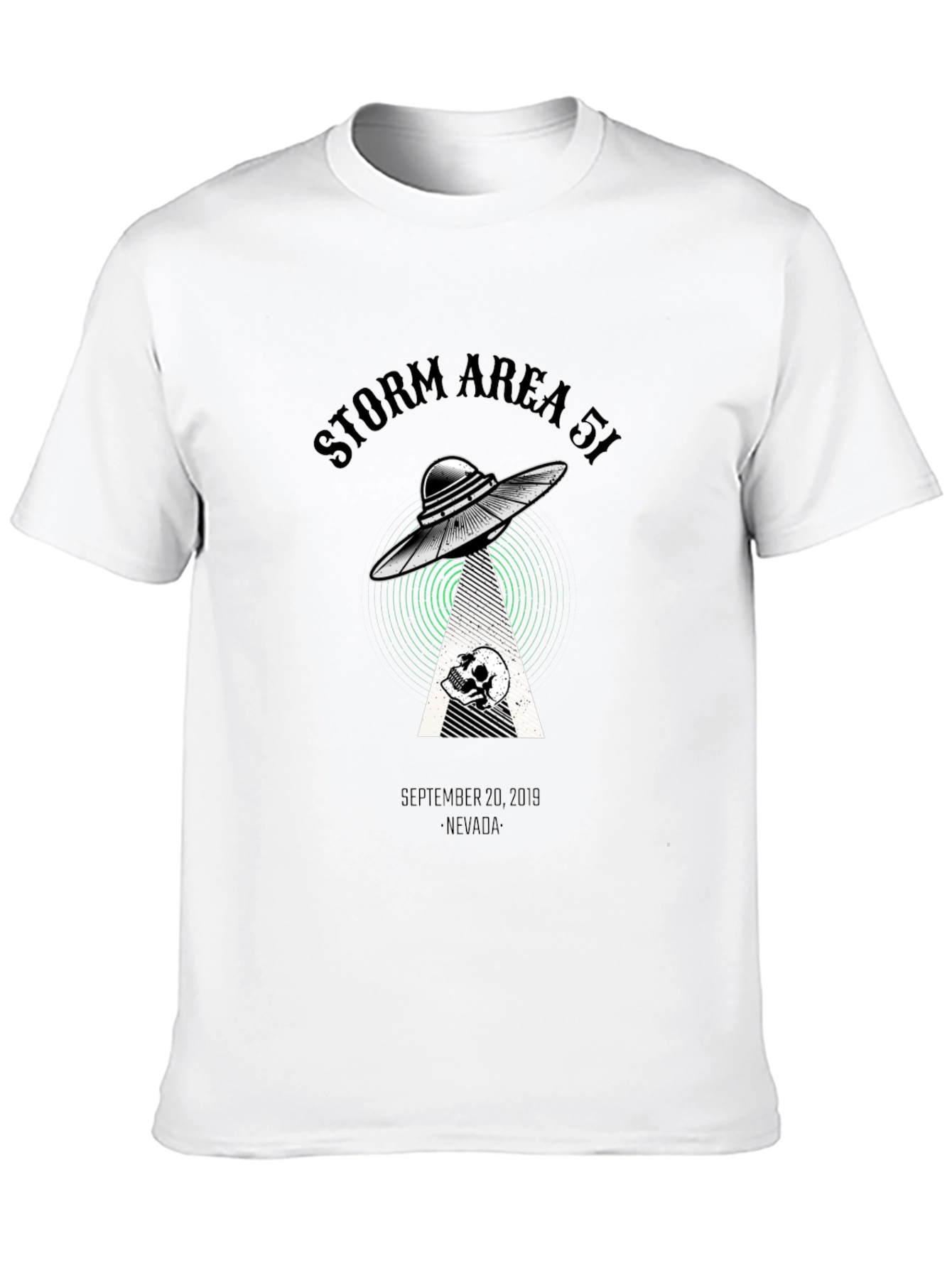 Storm Area 51 T-Shirt Alien UFO Skull