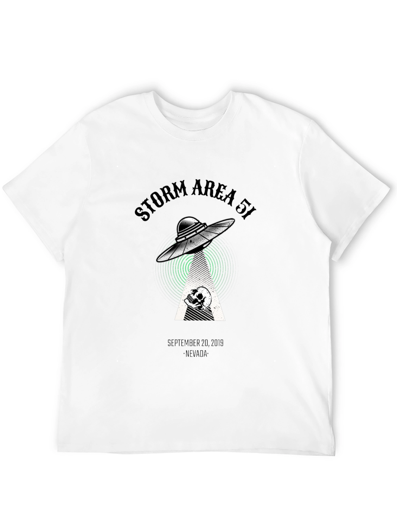 Storm Area 51 T-Shirt Alien UFO Skull