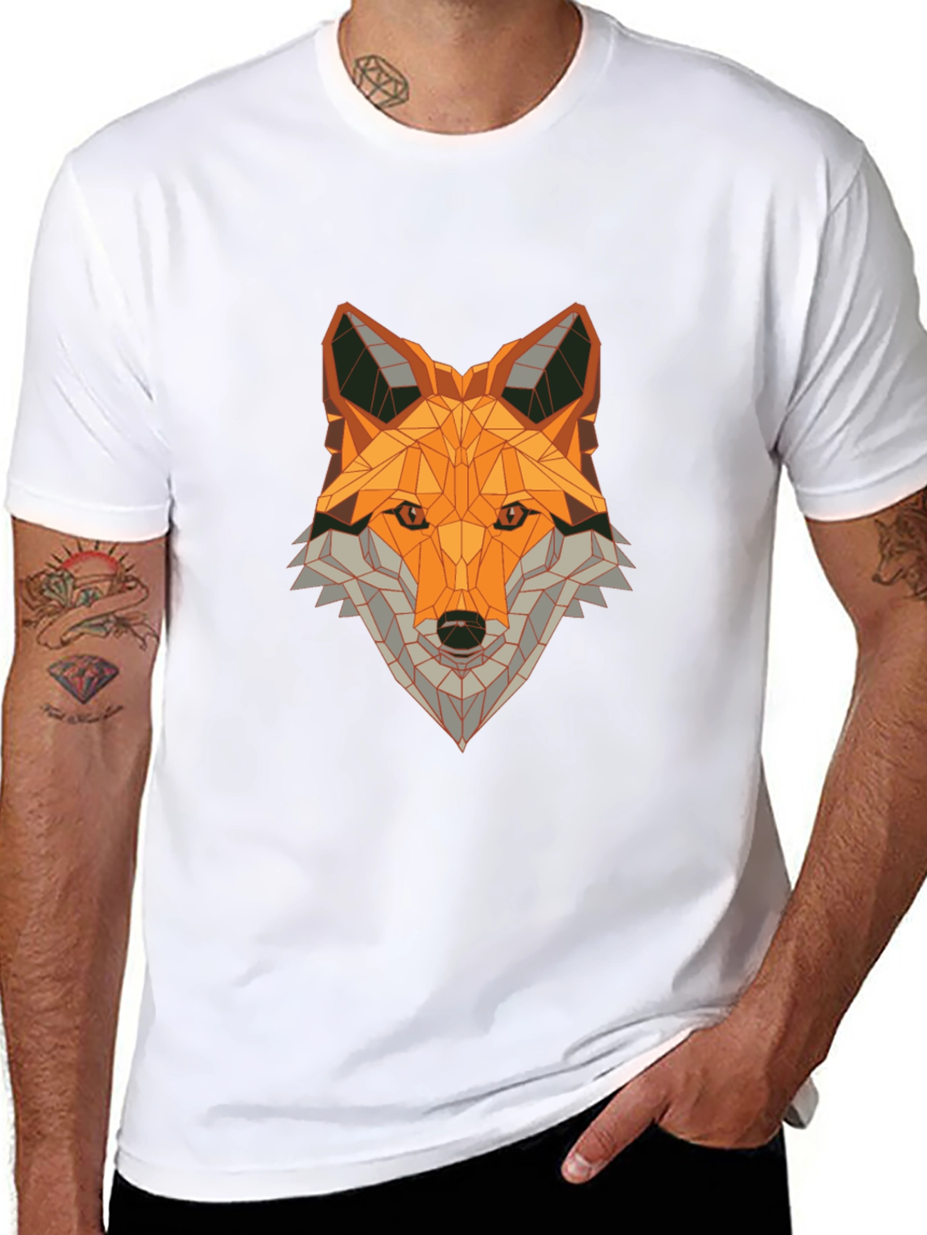 Geometric Fox Graphic Tee - Stylish Animal Print Shirt