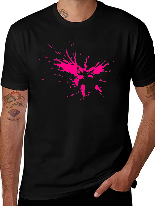 Abstract Pink Splatter Print Black T-Shirt