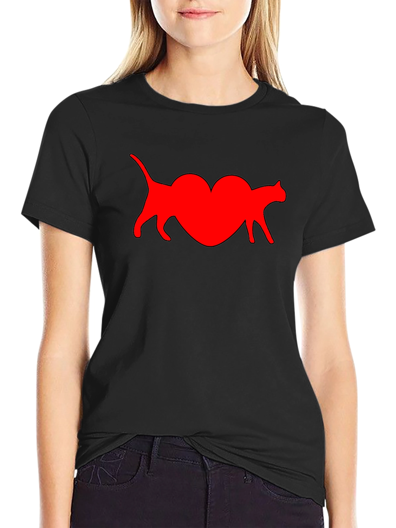 Cat Heart T-Shirt - Black