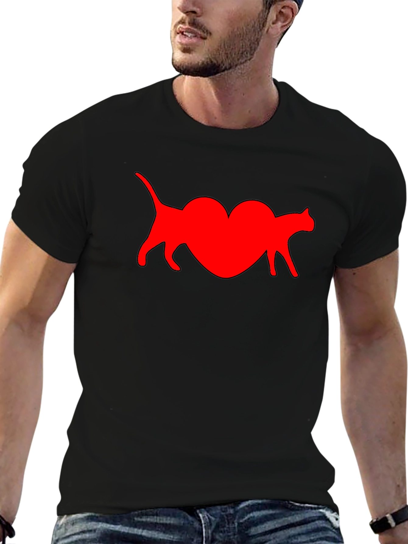 Cat Heart T-Shirt - Black