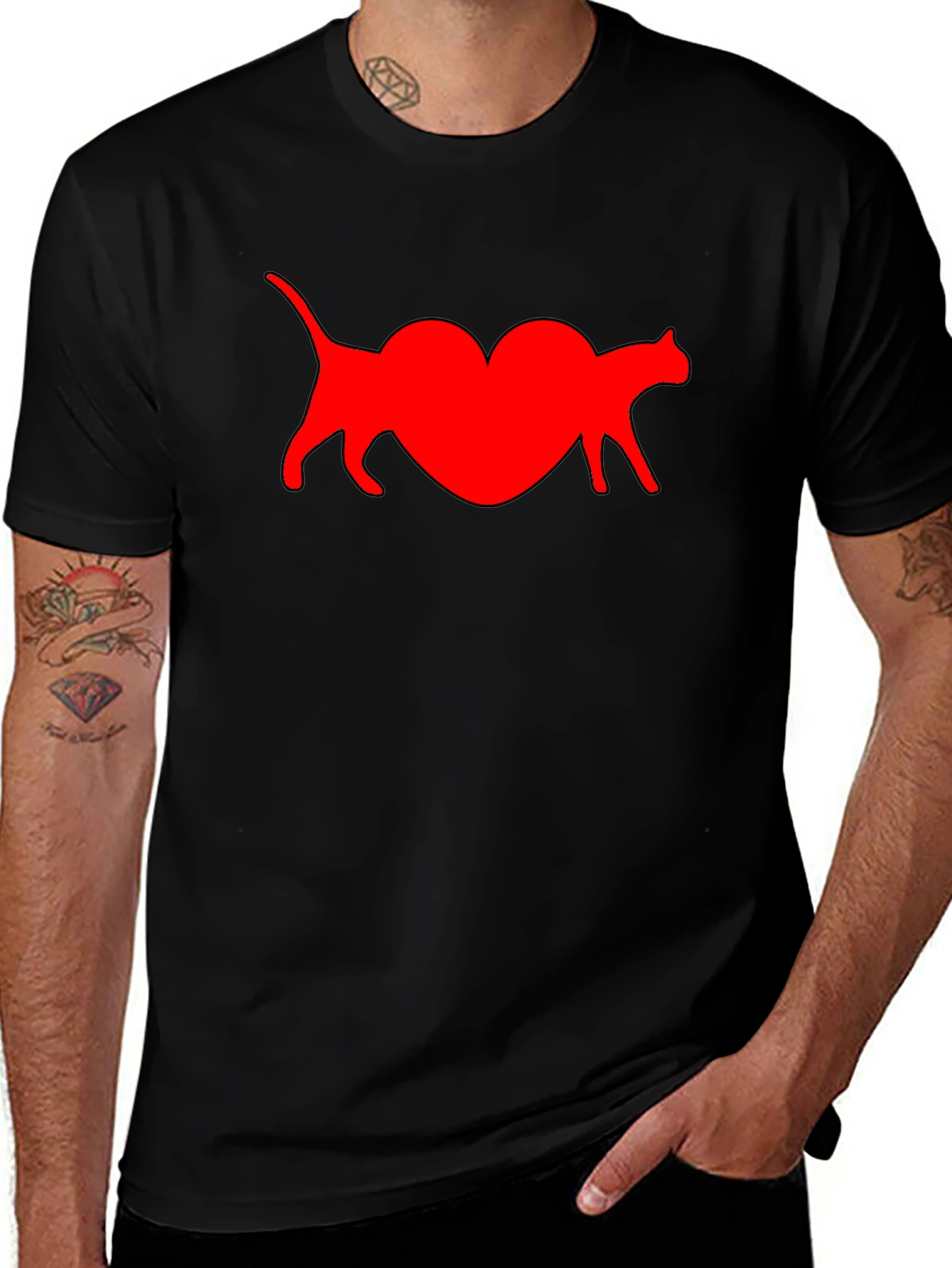 Cat Heart T-Shirt - Black