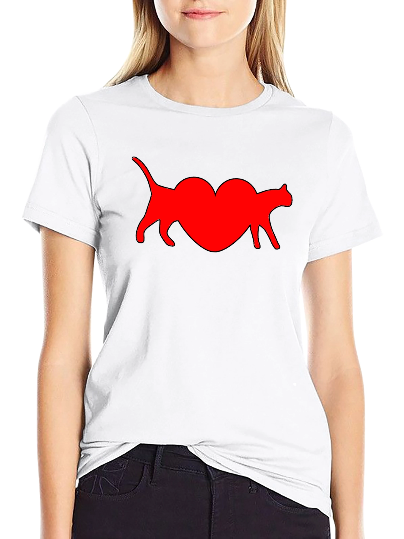 Cat Heart T-Shirt - Black