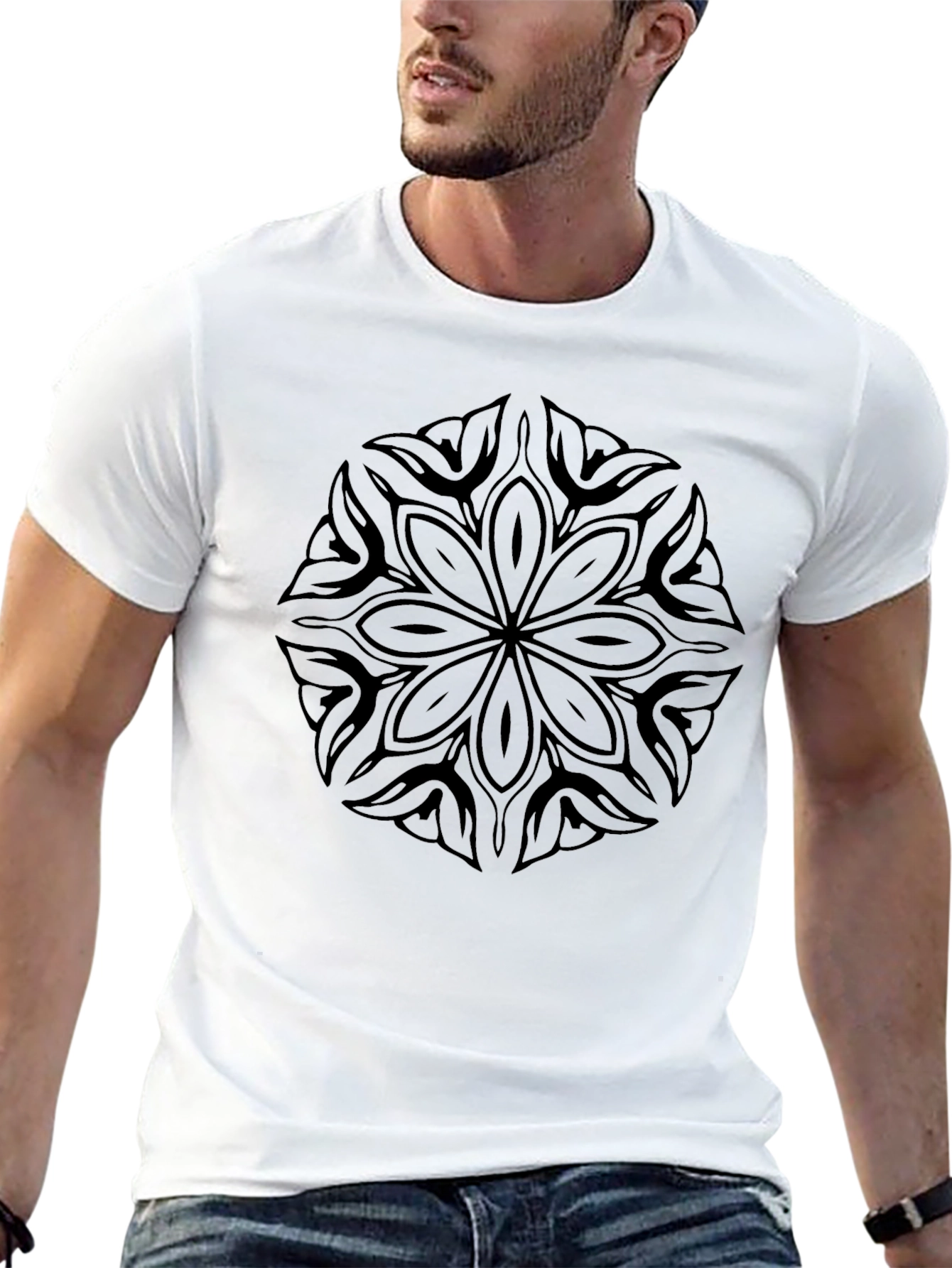 Mens Black T-Shirt with Mandala Graphic Print