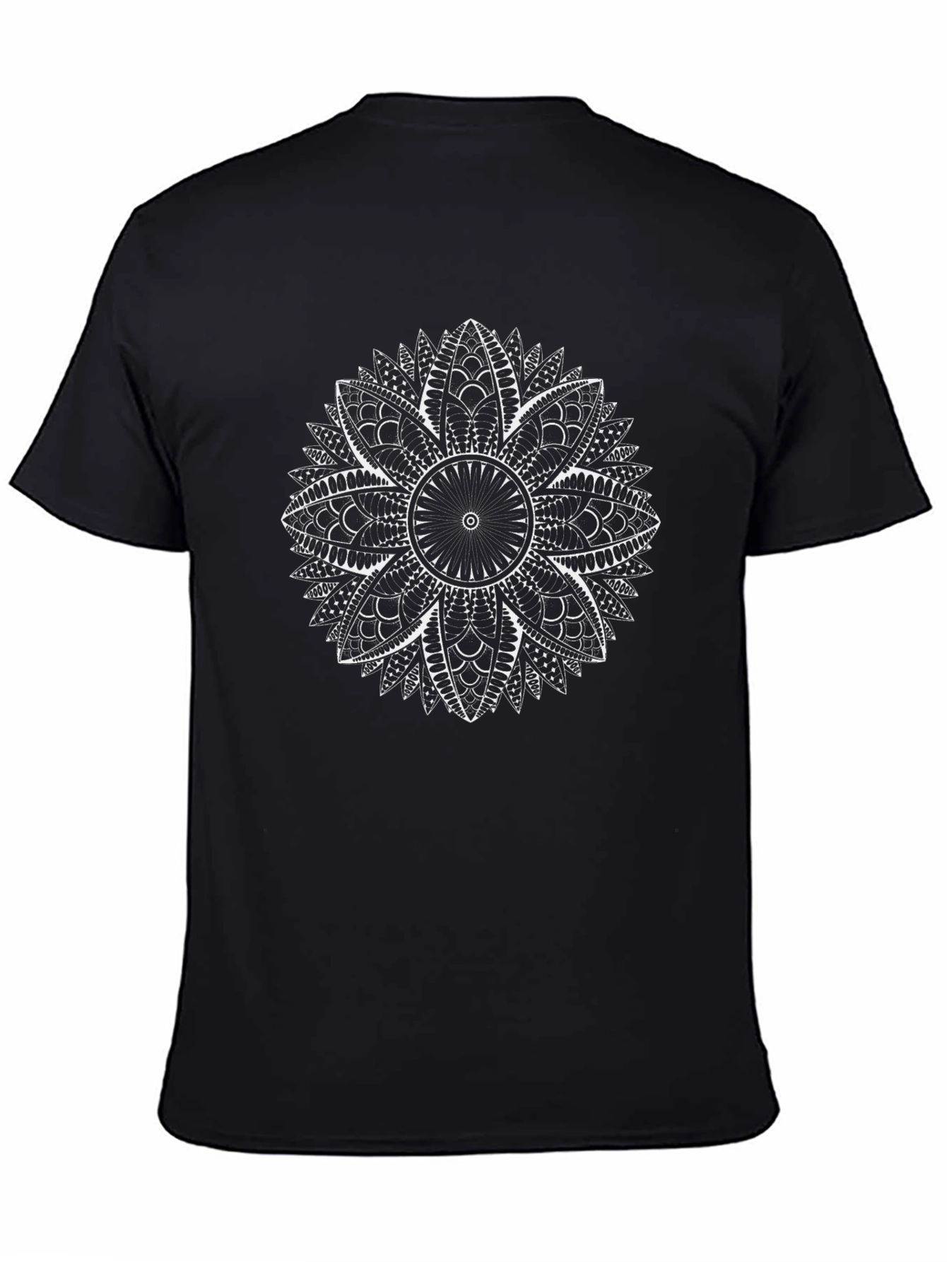 Geometric Mandala Graphic Tee - Black Cotton Blend