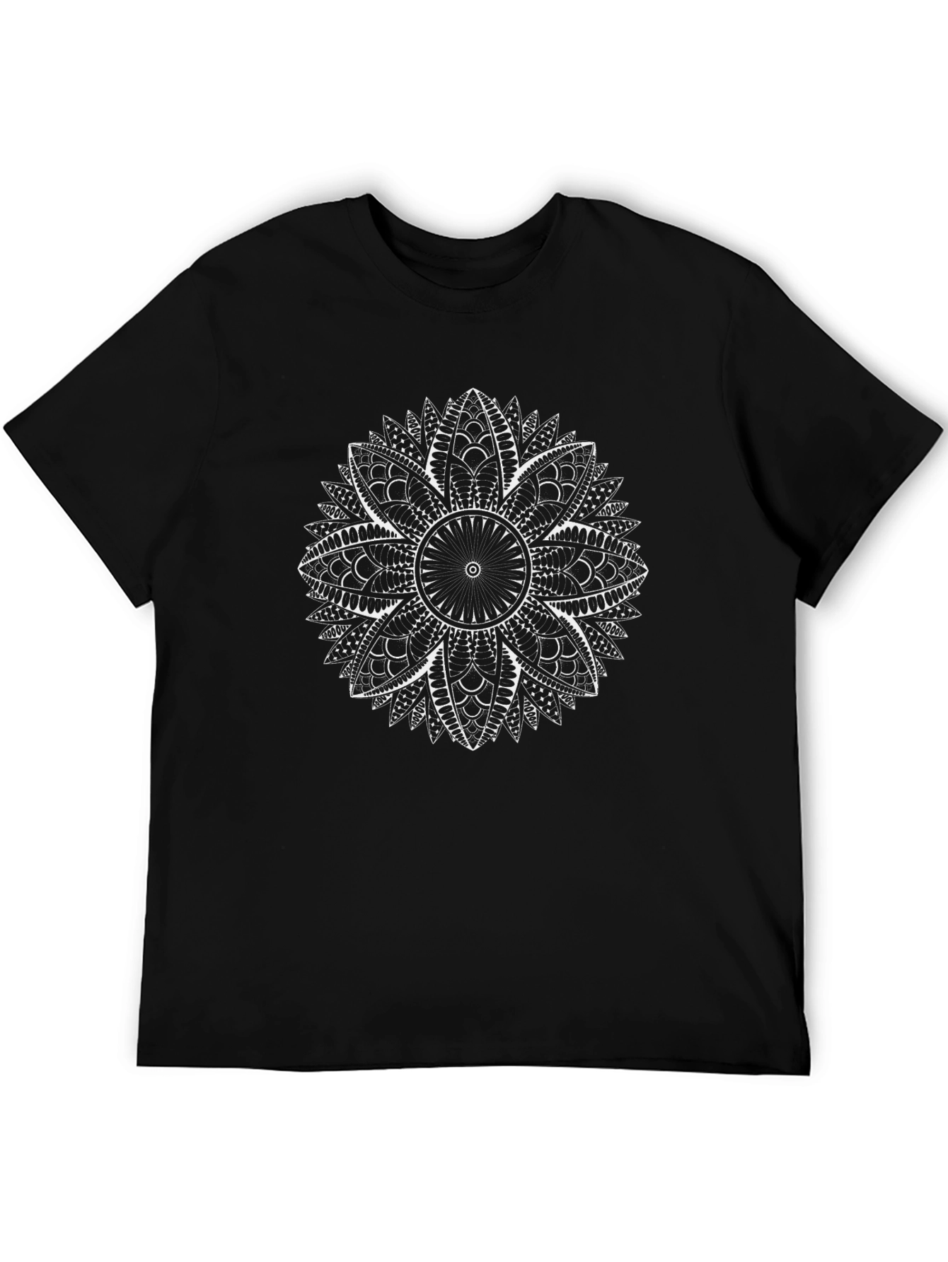 Geometric Mandala Graphic Tee - Black Cotton Blend