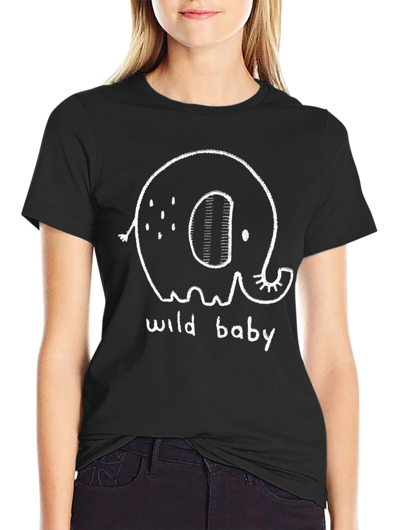 Wild Baby Elephant Graphic Tee - Black Cotton T-Shirt