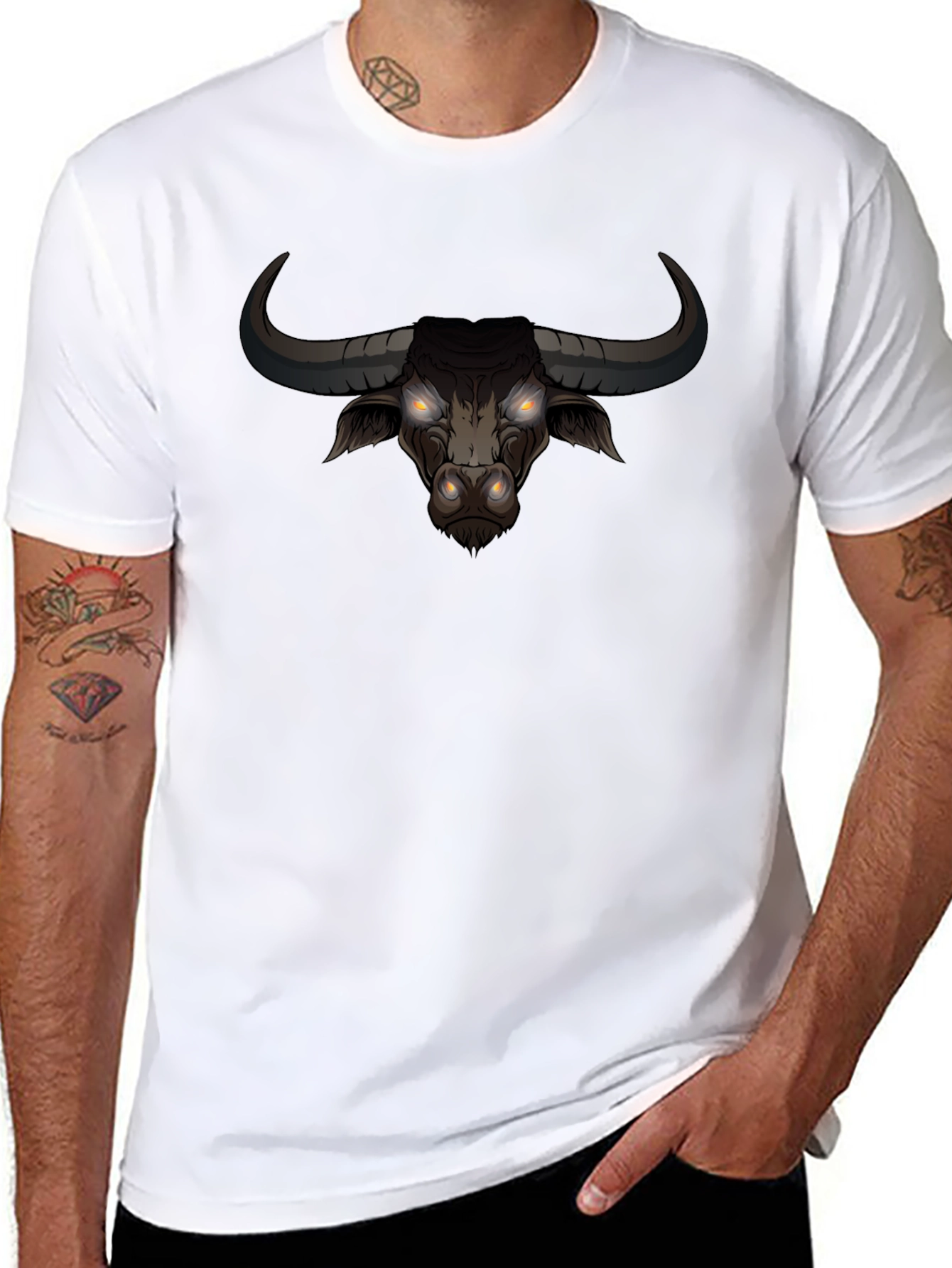 Mens Black Bull Graphic Tee - Bold Statement Shirt