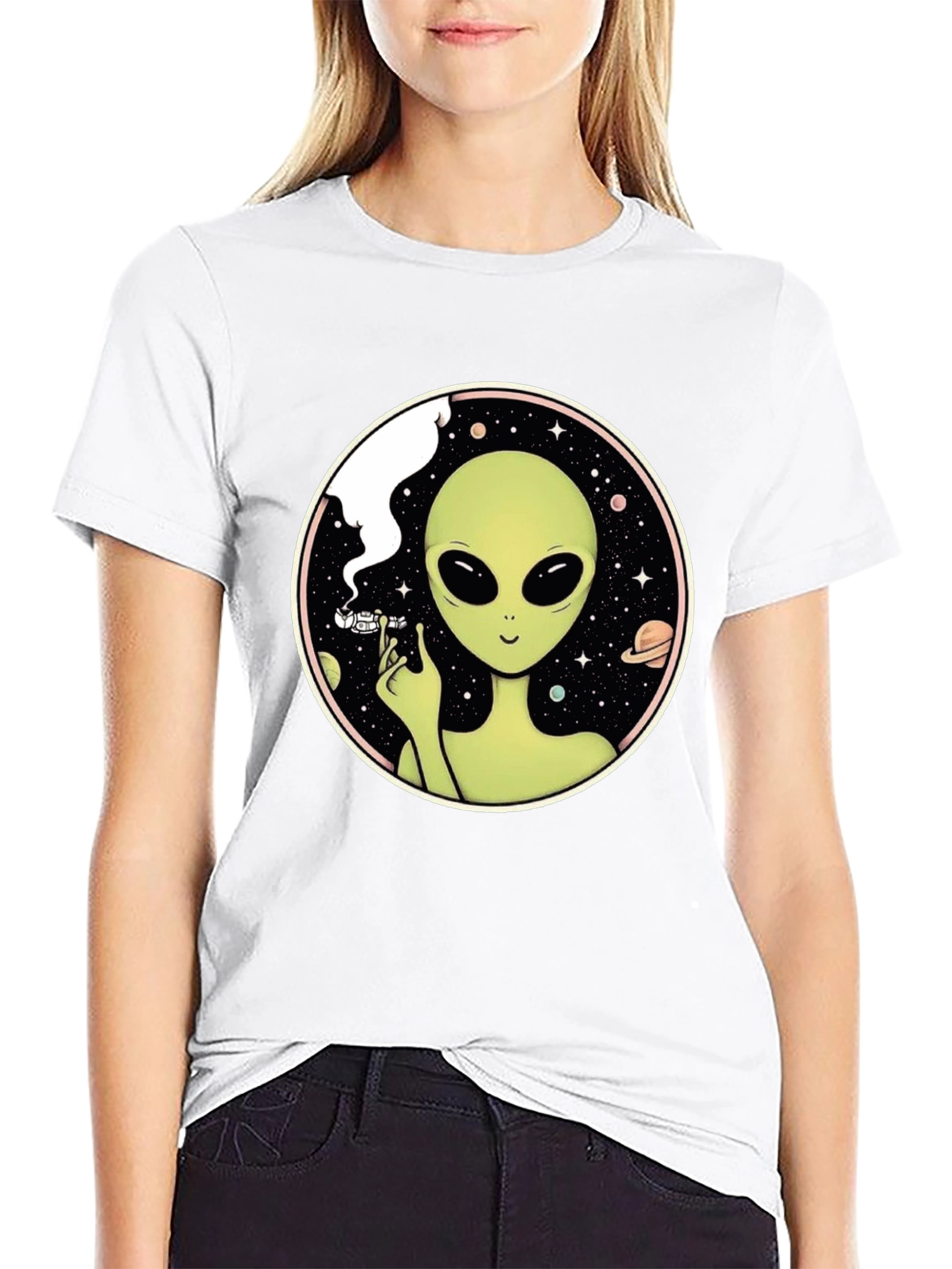 Alien Smoking Weed T-Shirt - Black