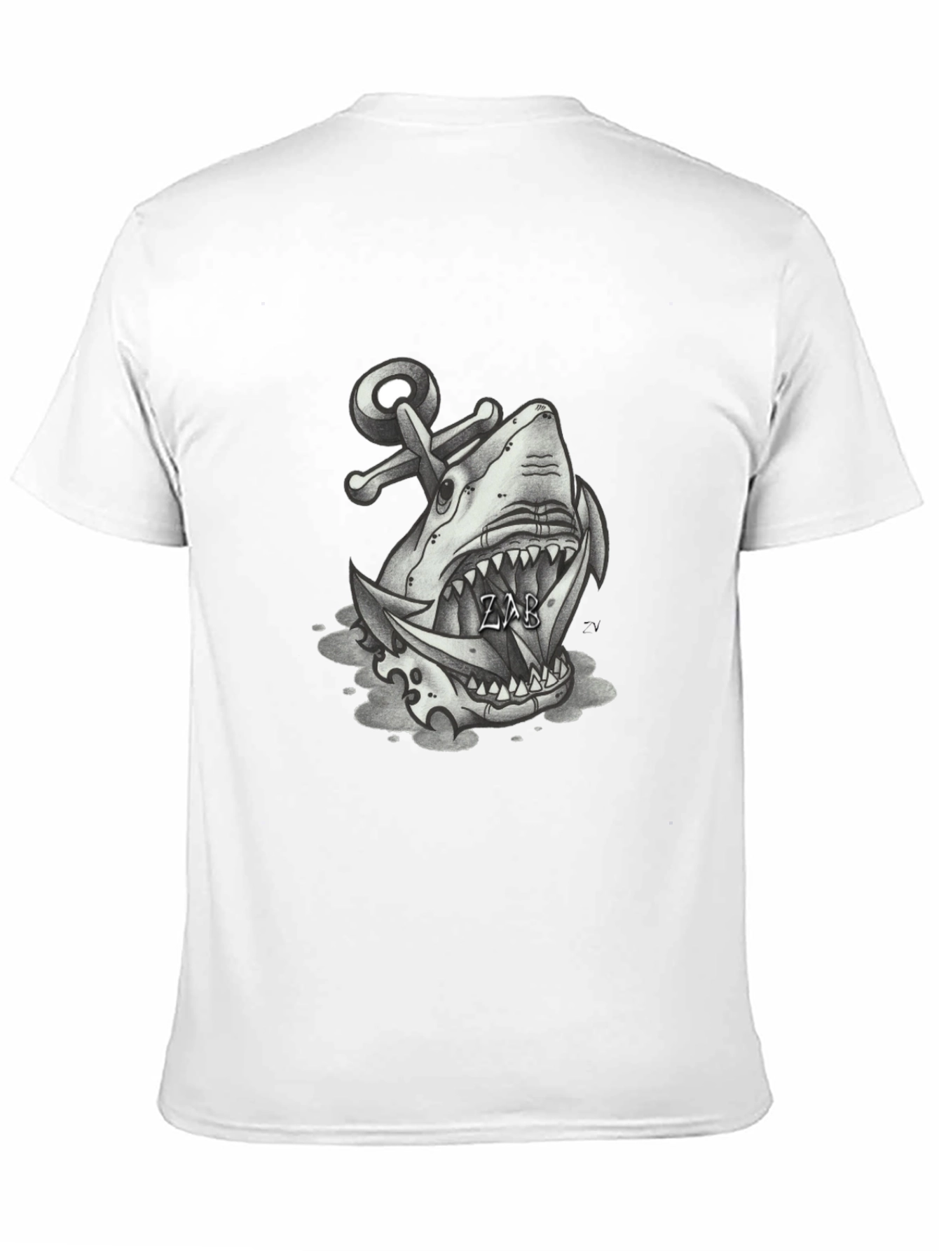 Shark Anchor Graphic Tee - Black Cotton T-Shirt
