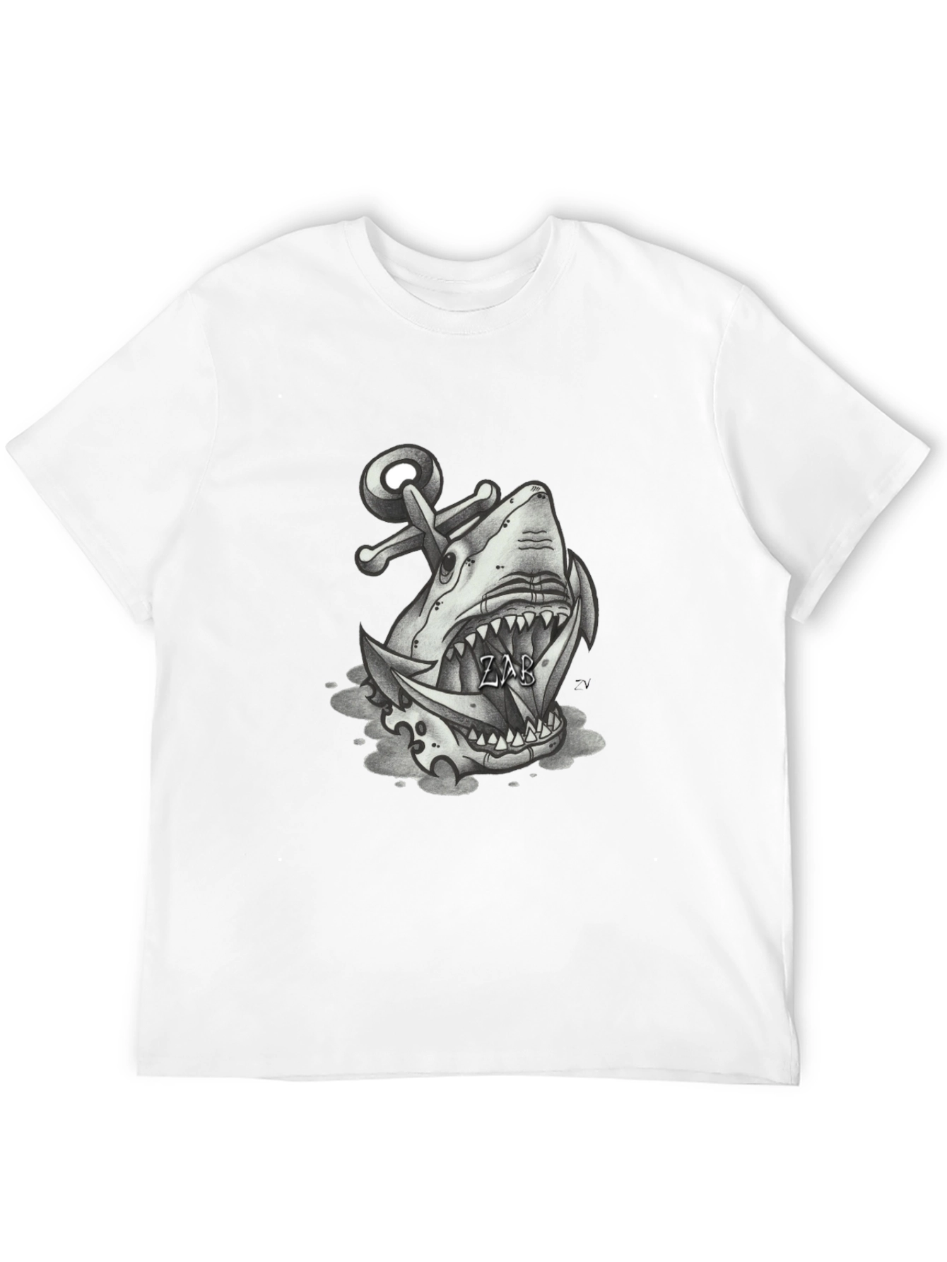 Shark Anchor Graphic Tee - Black Cotton T-Shirt