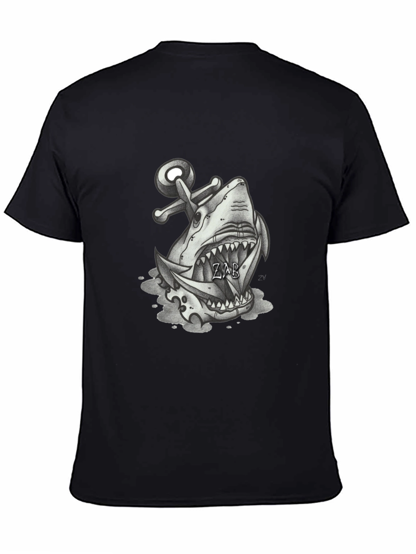Shark Anchor Graphic Tee - Black Cotton T-Shirt