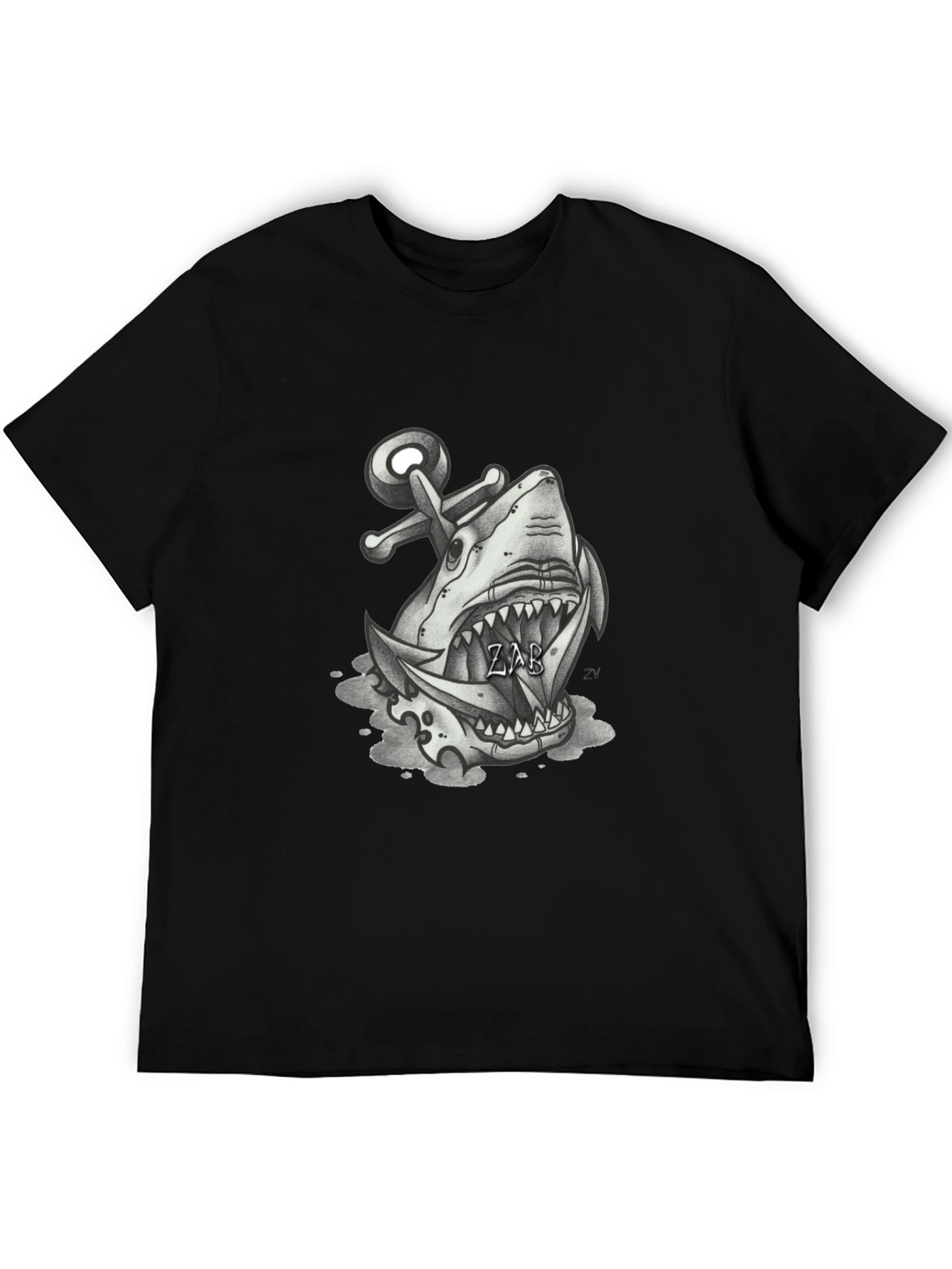 Shark Anchor Graphic Tee - Black Cotton T-Shirt