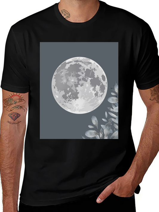 Moon & Leaves Graphic Tee - Stylish Mens Black T-Shirt
