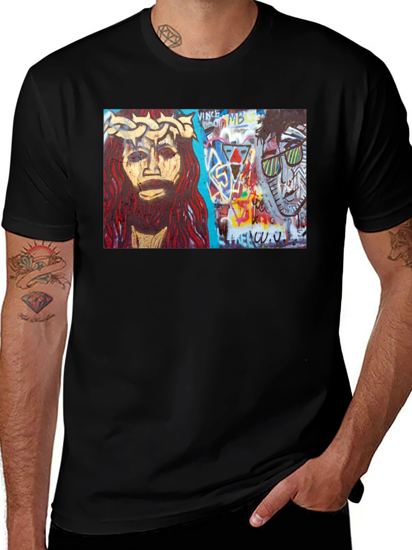 Street Art Graphic Print Black T-Shirt